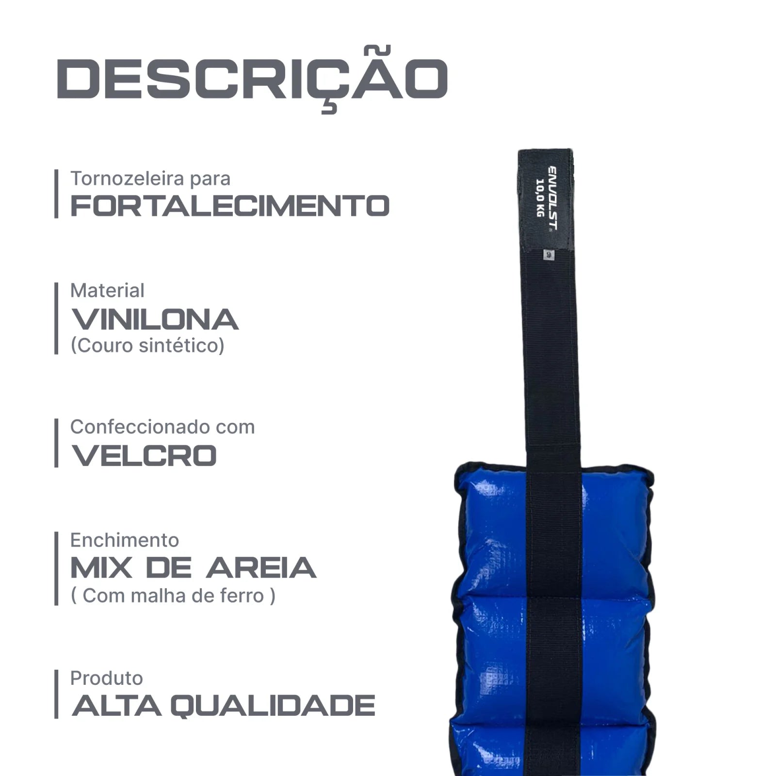 Tornozeleira caneleira em vinilona azul profissional 10kg Envolst - par