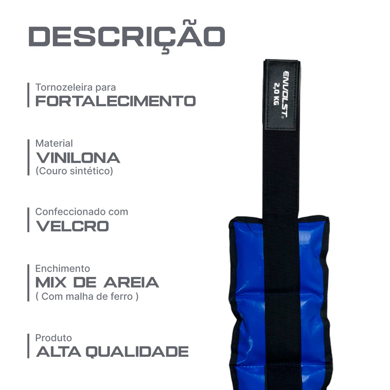 Tornozeleira caneleira em vinilona azul profissional 2kg Envolst - par