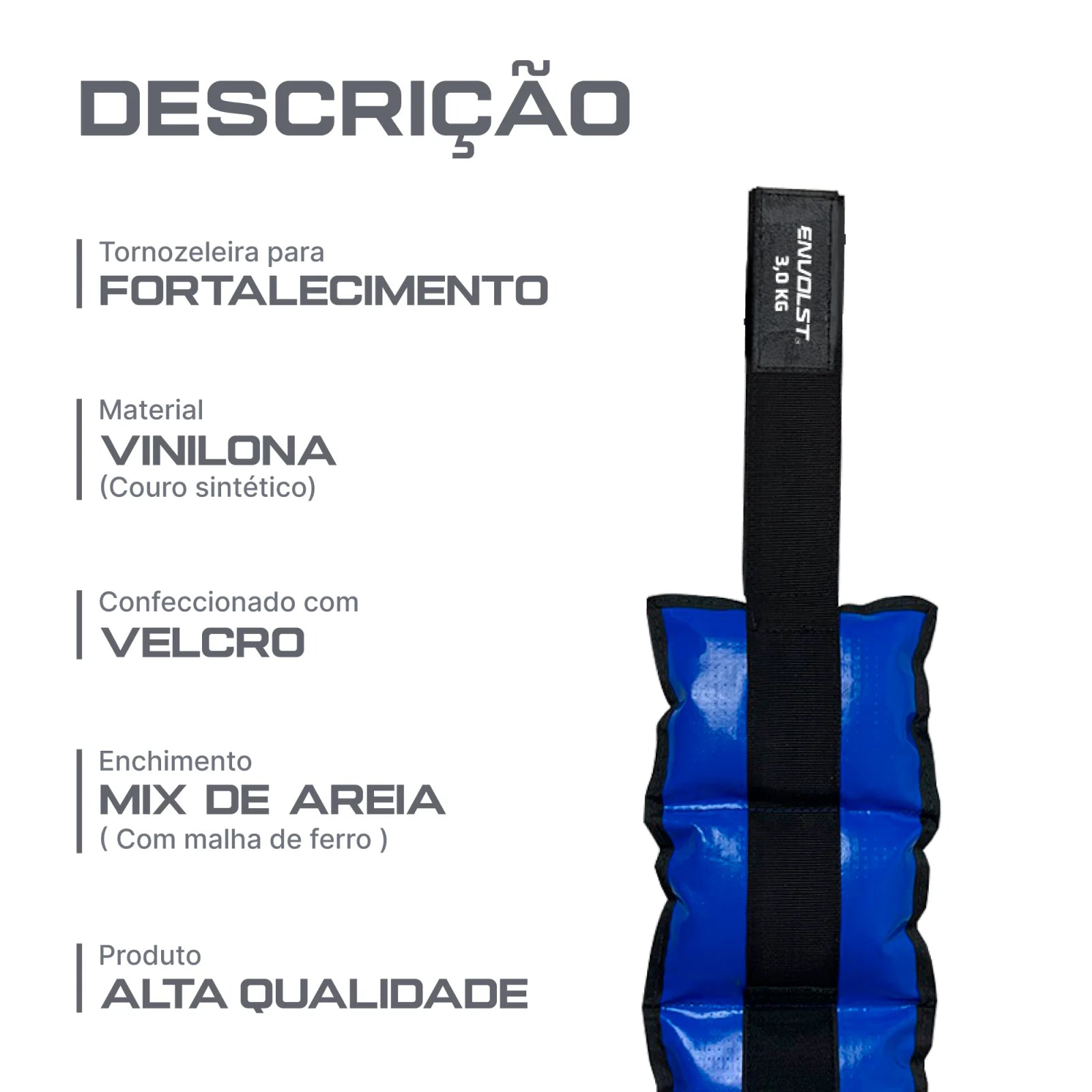 Tornozeleira caneleira em vinilona azul profissional 3kg Envolst - par