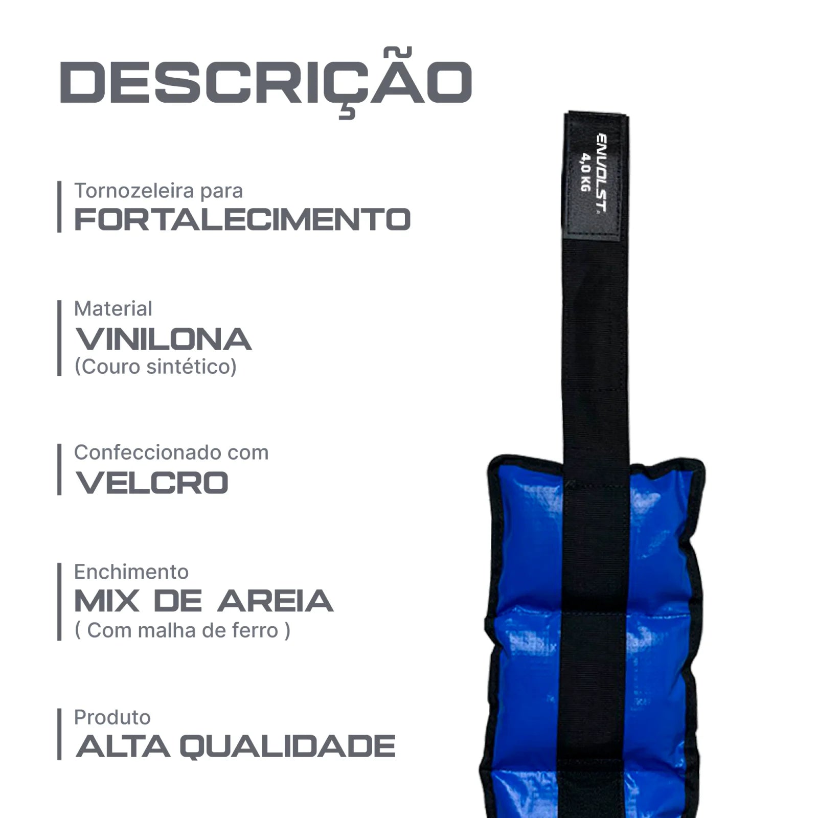 Tornozeleira caneleira em vinilona azul profissional 4kg Envolst - par
