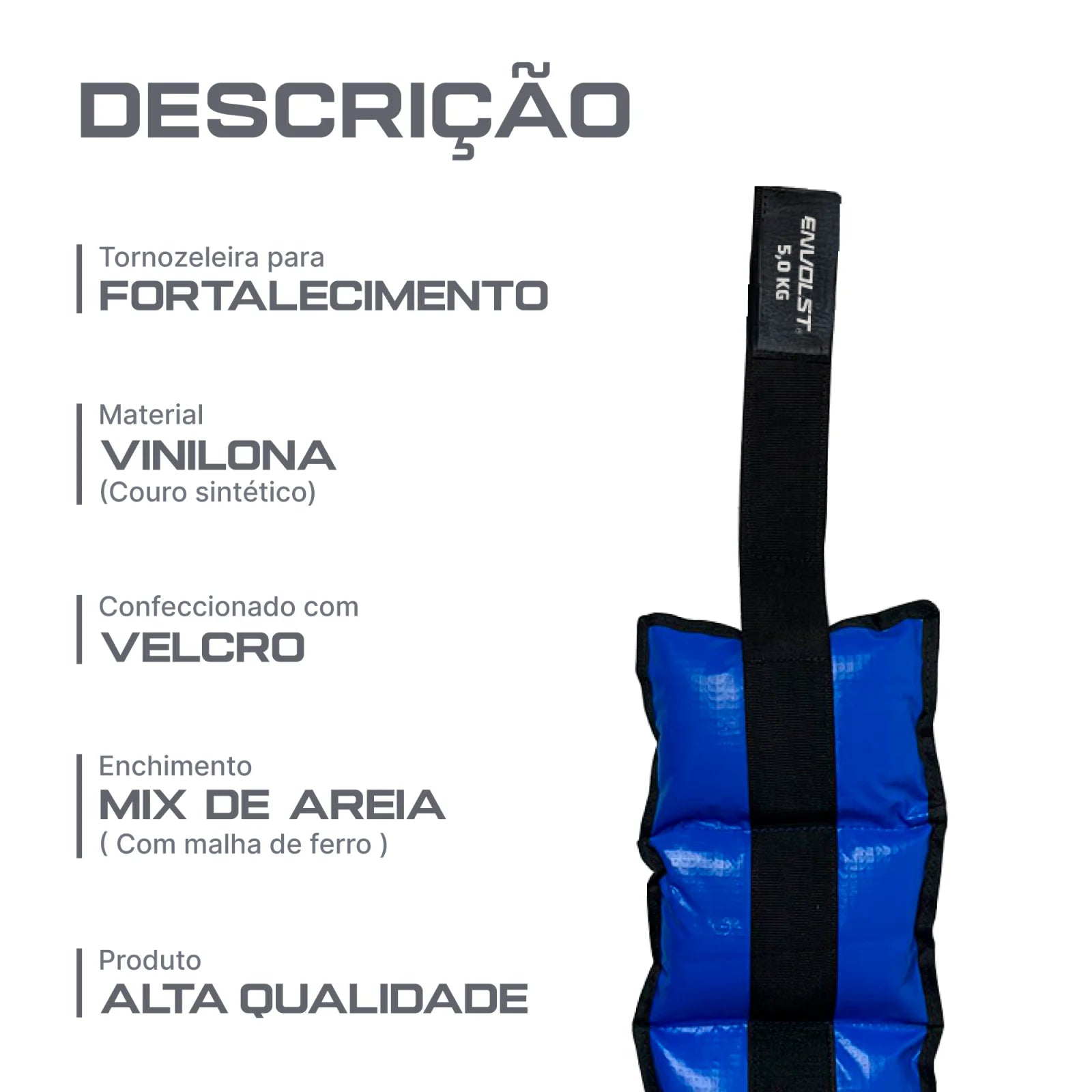 Tornozeleira caneleira em vinilona azul profissional 5kg Envolst - par