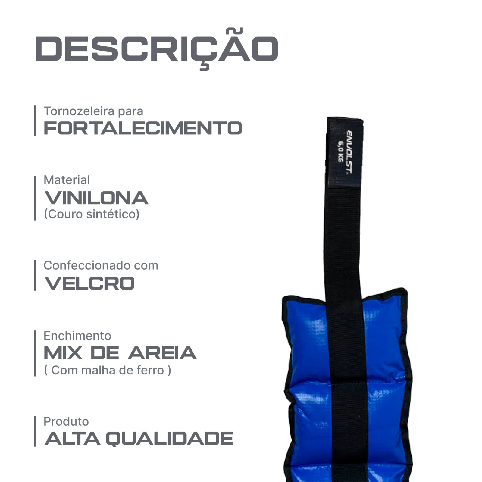 Tornozeleira caneleira em vinilona azul profissional 6kg Envolst - par