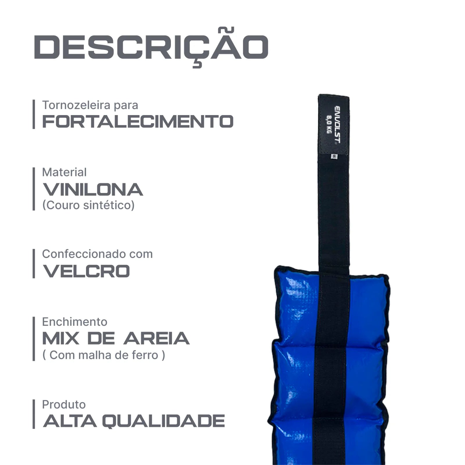 Tornozeleira caneleira em vinilona azul profissional 8kg Envolst - par
