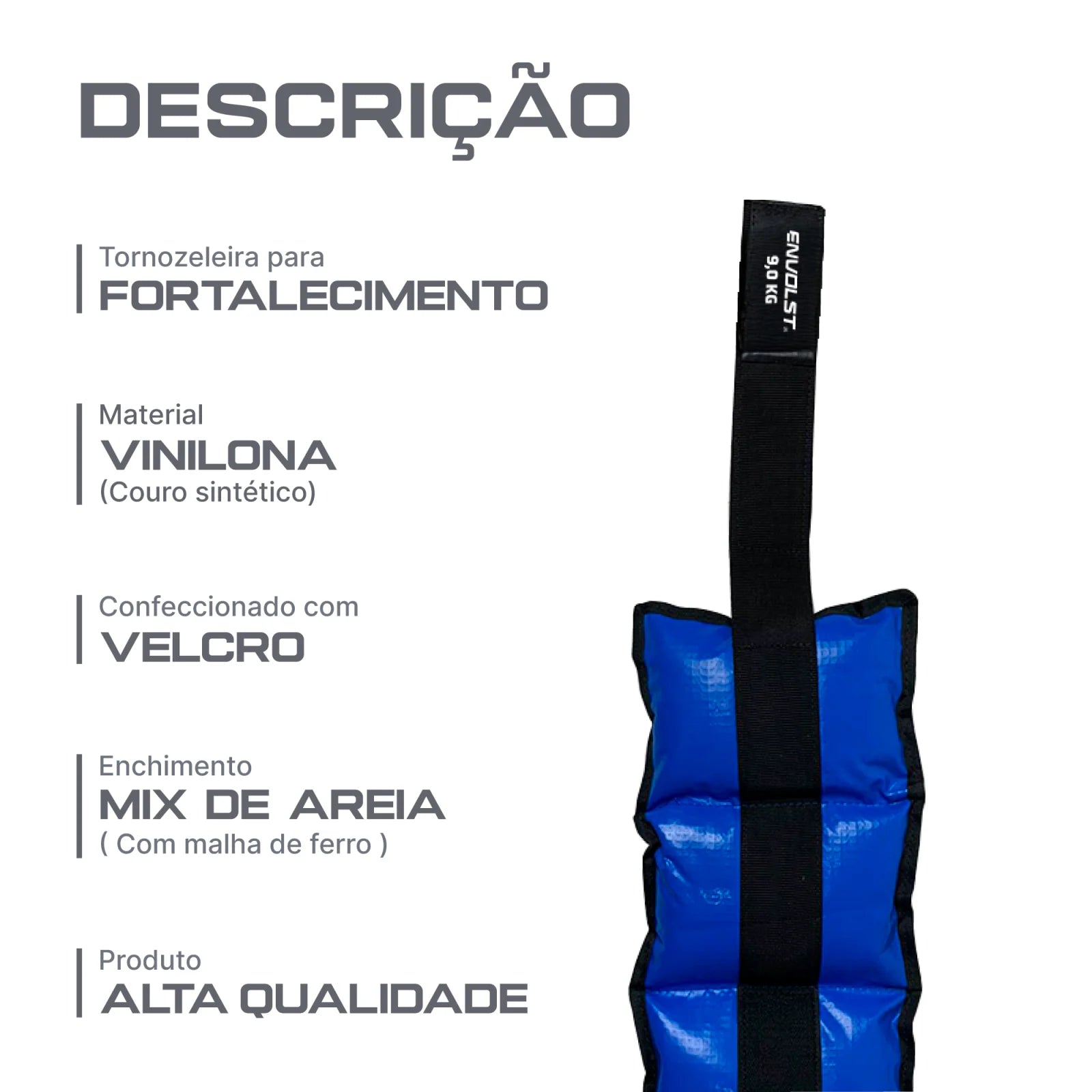 Tornozeleira caneleira em vinilona azul profissional 9kg Envolst - par