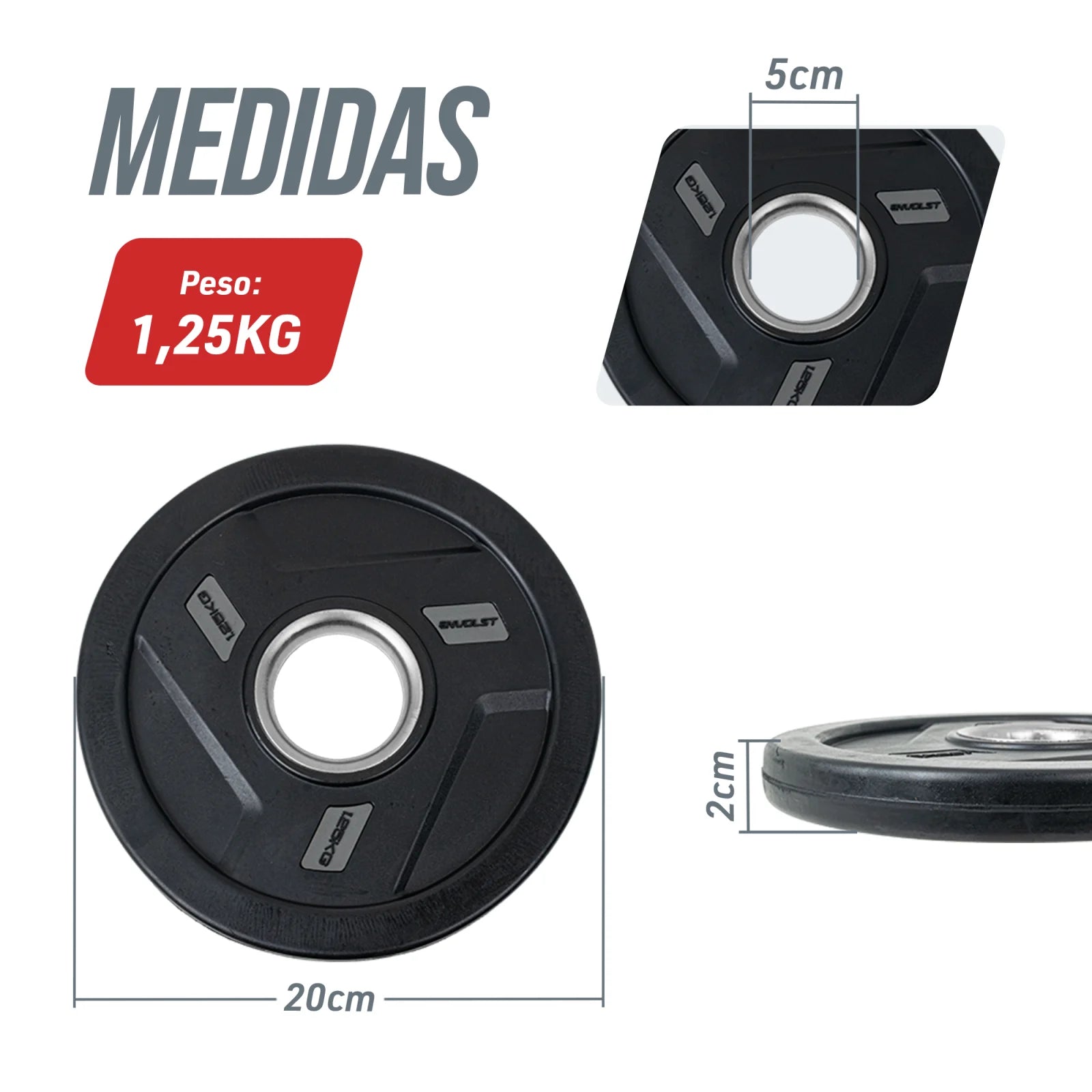 Anilha Olímpica Injetada com Anel de Metal 1,25Kg Envolst