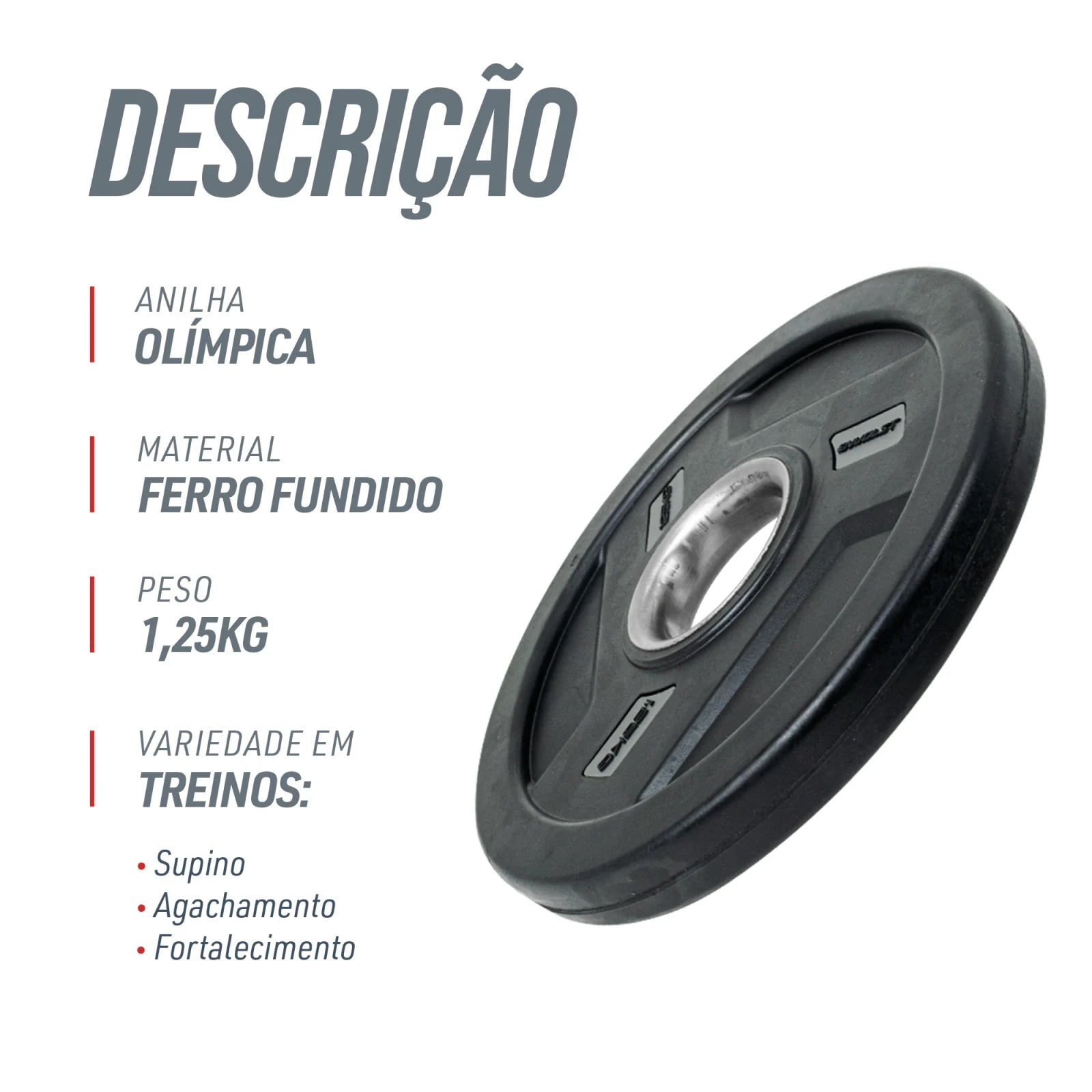 Anilha Olímpica Injetada com Anel de Metal 1,25Kg Envolst