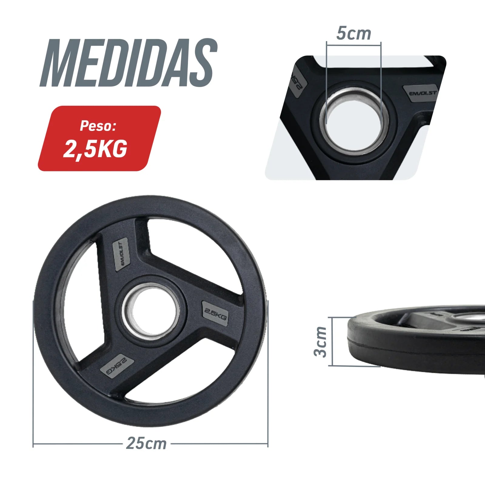 Anilha Olímpica Injetada com Anel de Metal 2,5Kg Envolst