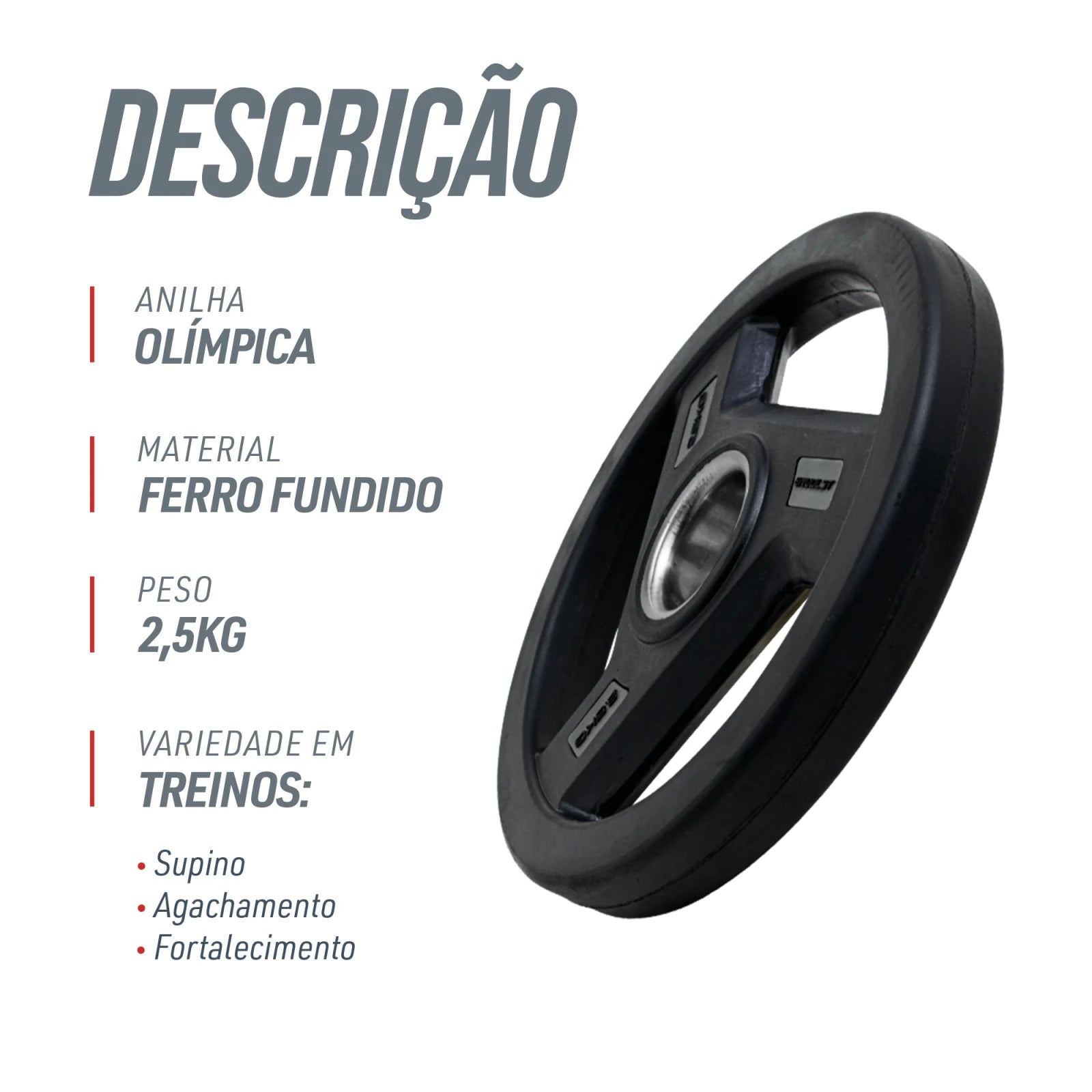 Anilha Olímpica Injetada com Anel de Metal 2,5Kg Envolst