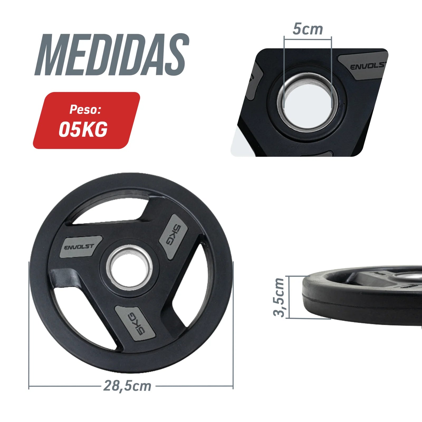 Anilha Olímpica Injetada com Anel de Metal 5Kg Envolst