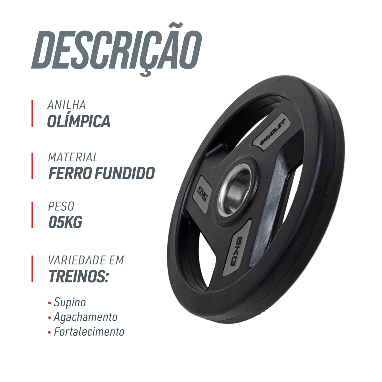 Anilha Olímpica Injetada com Anel de Metal 5Kg Envolst