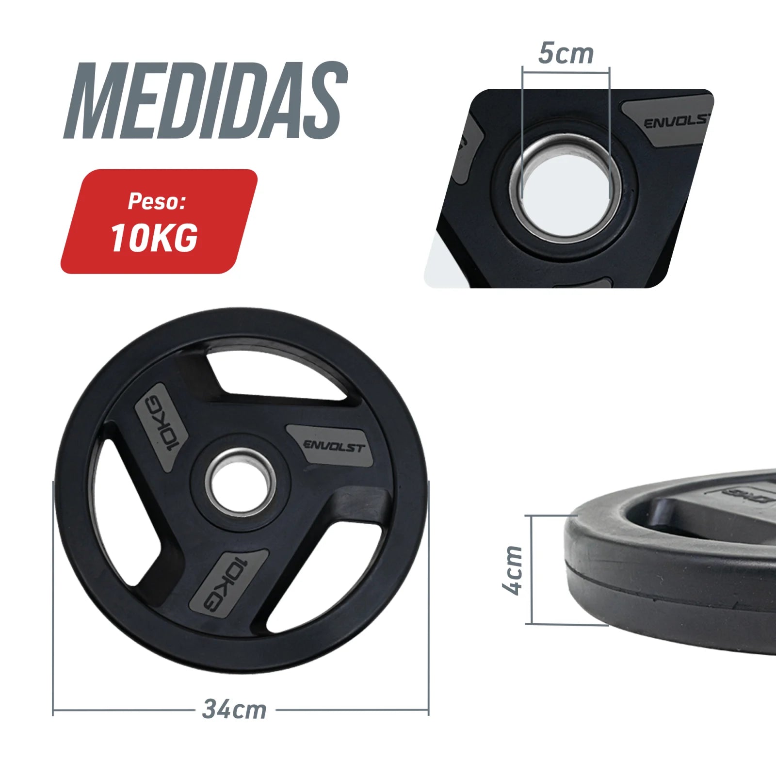 Anilha Olímpica Injetada com Anel de Metal 10Kg Envolst