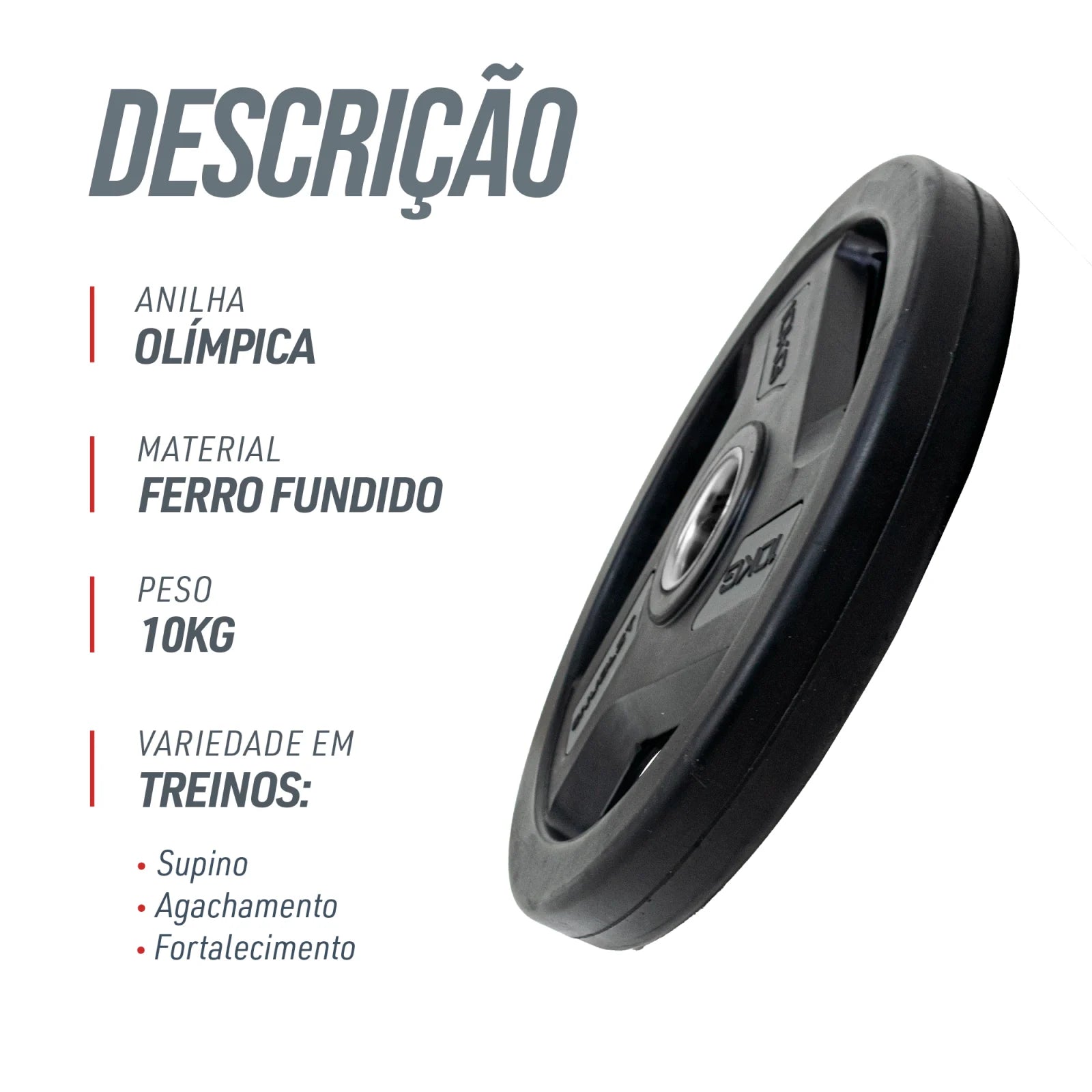 Anilha Olímpica Injetada com Anel de Metal 10Kg Envolst