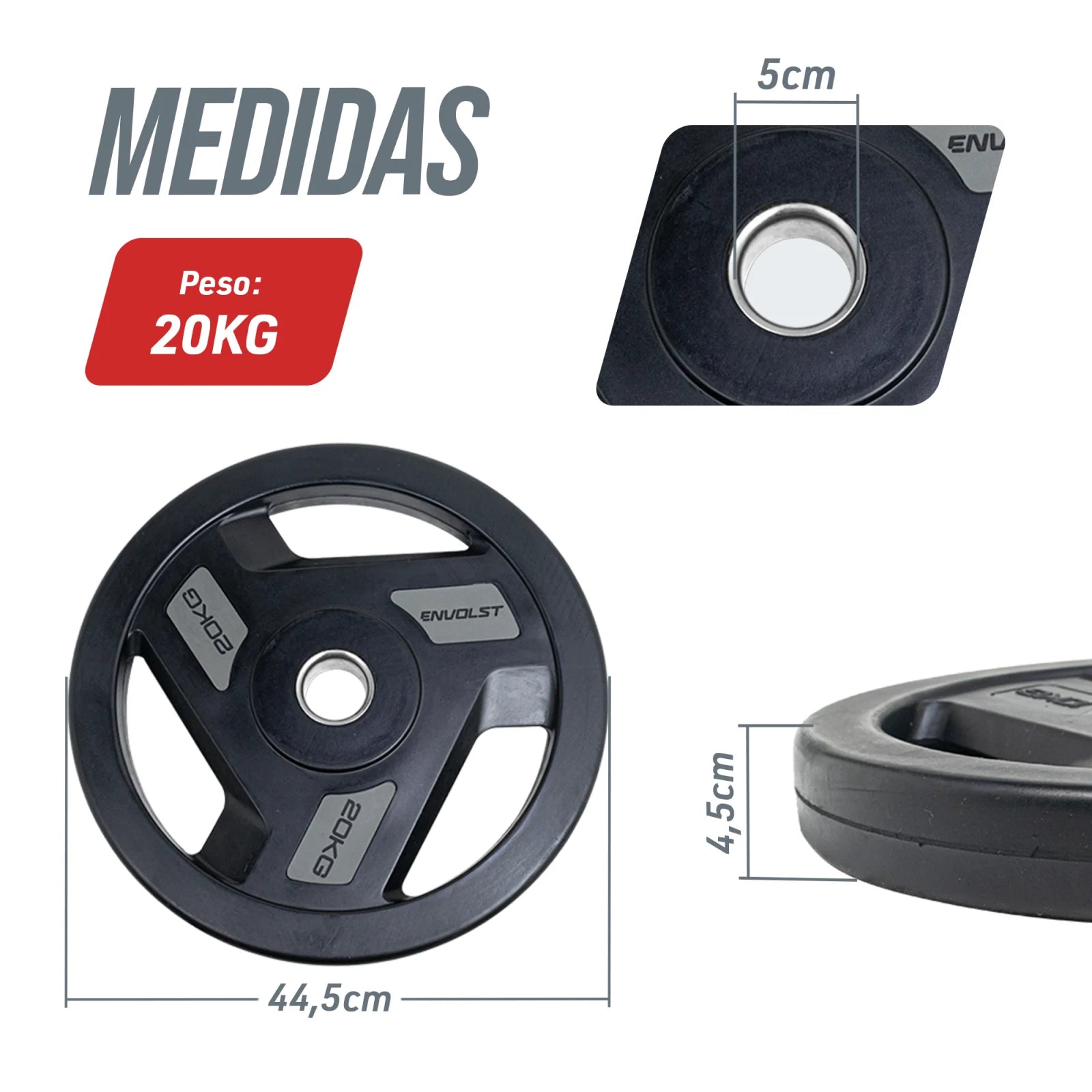 Anilha Olímpica Injetada com Anel de Metal 20Kg Envolst