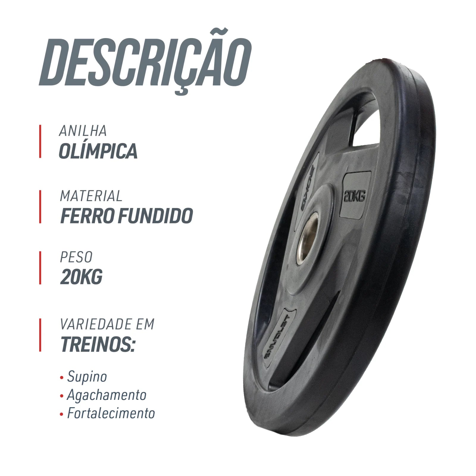 Anilha Olímpica Injetada com Anel de Metal 20Kg Envolst