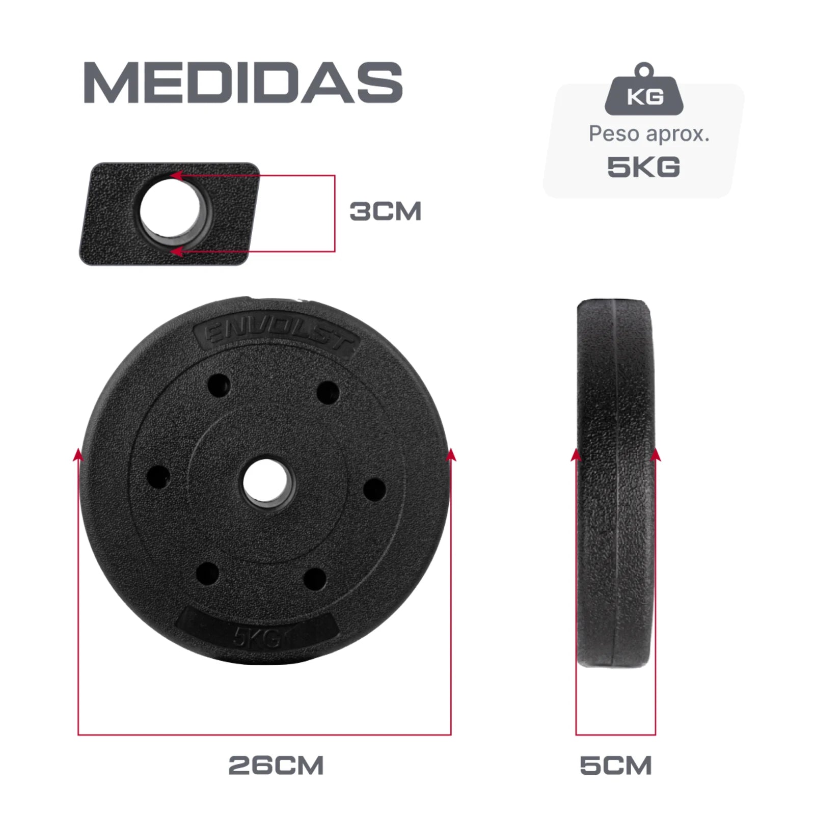 Anilha Emborrachada 5Kg Cement Furo 31mm Envolst