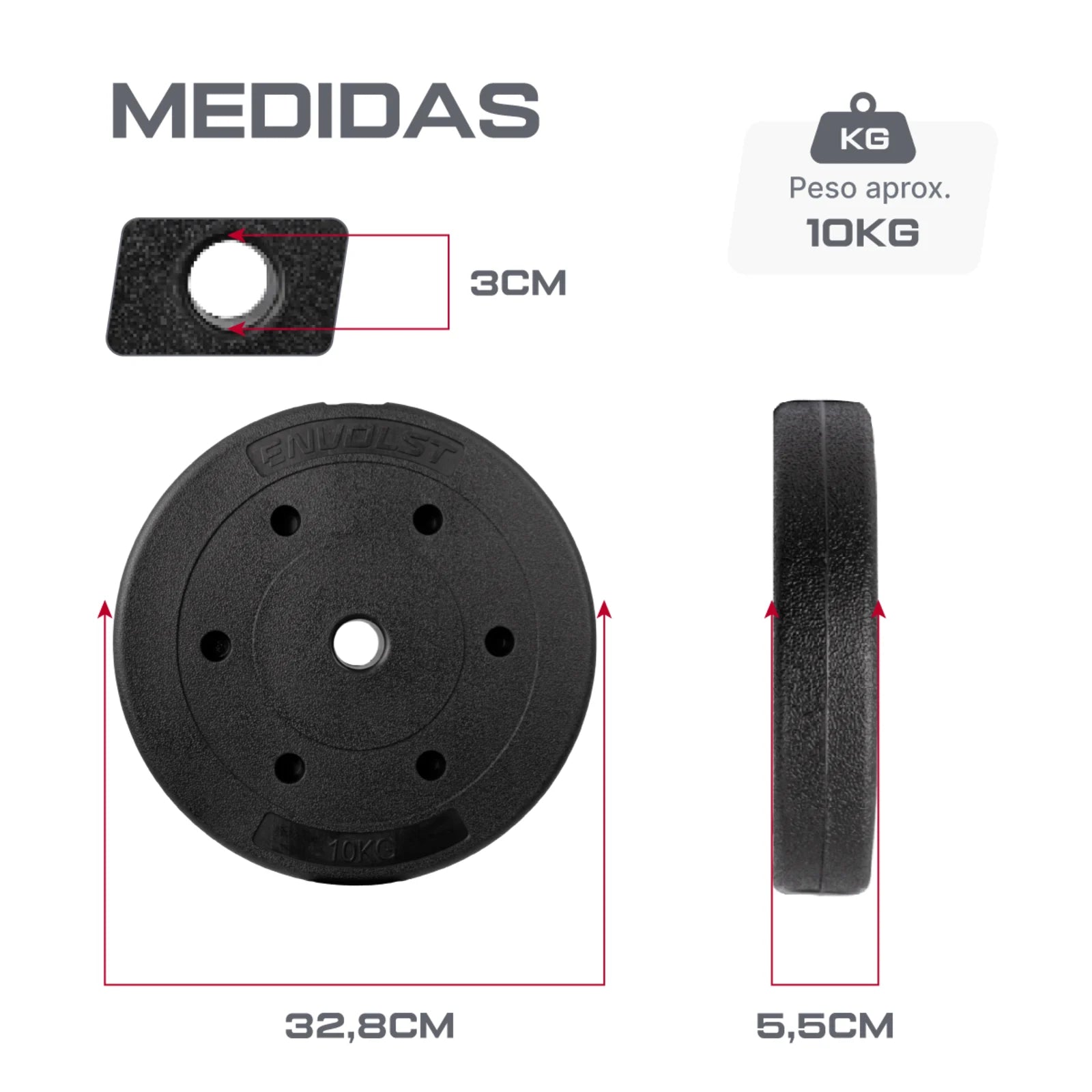 Anilha Emborrachada 10Kg Cement Furo 31mm Envolst