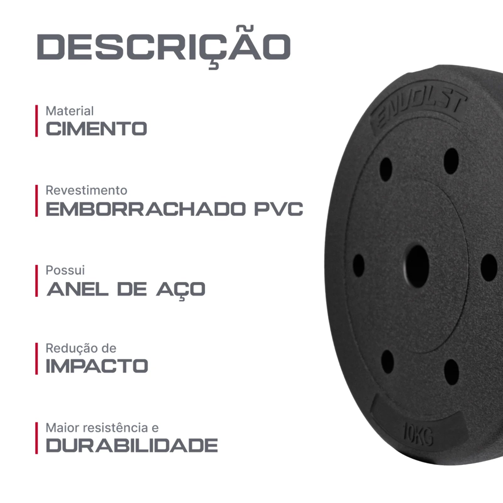 Anilha Emborrachada 10Kg Cement Furo 31mm Envolst