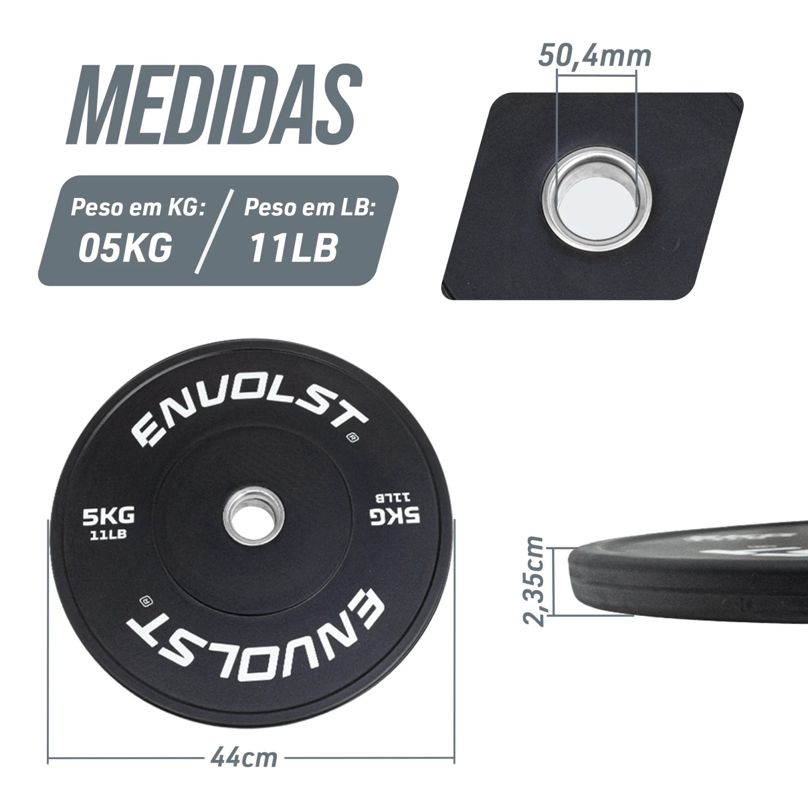 Anilha Olímpica Bumper para Crossfit e LPO IWF 5Kg Envolst