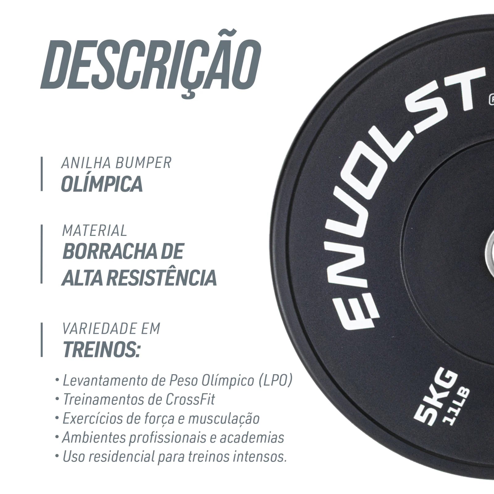 Anilha Olímpica Bumper para Crossfit e LPO IWF 5Kg Envolst