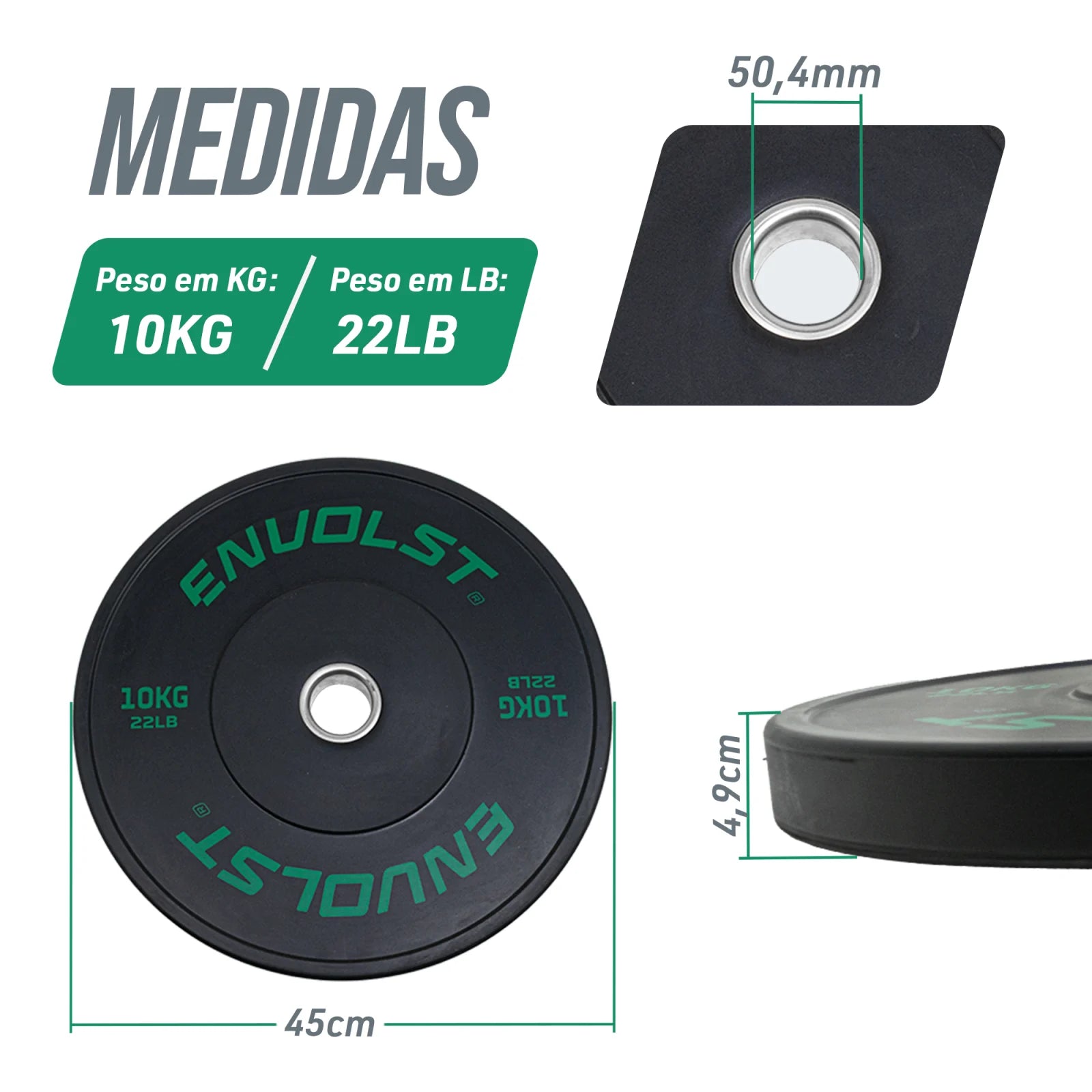 Anilha Olímpica Bumper para Crossfit e LPO IWF 10Kg Envolst