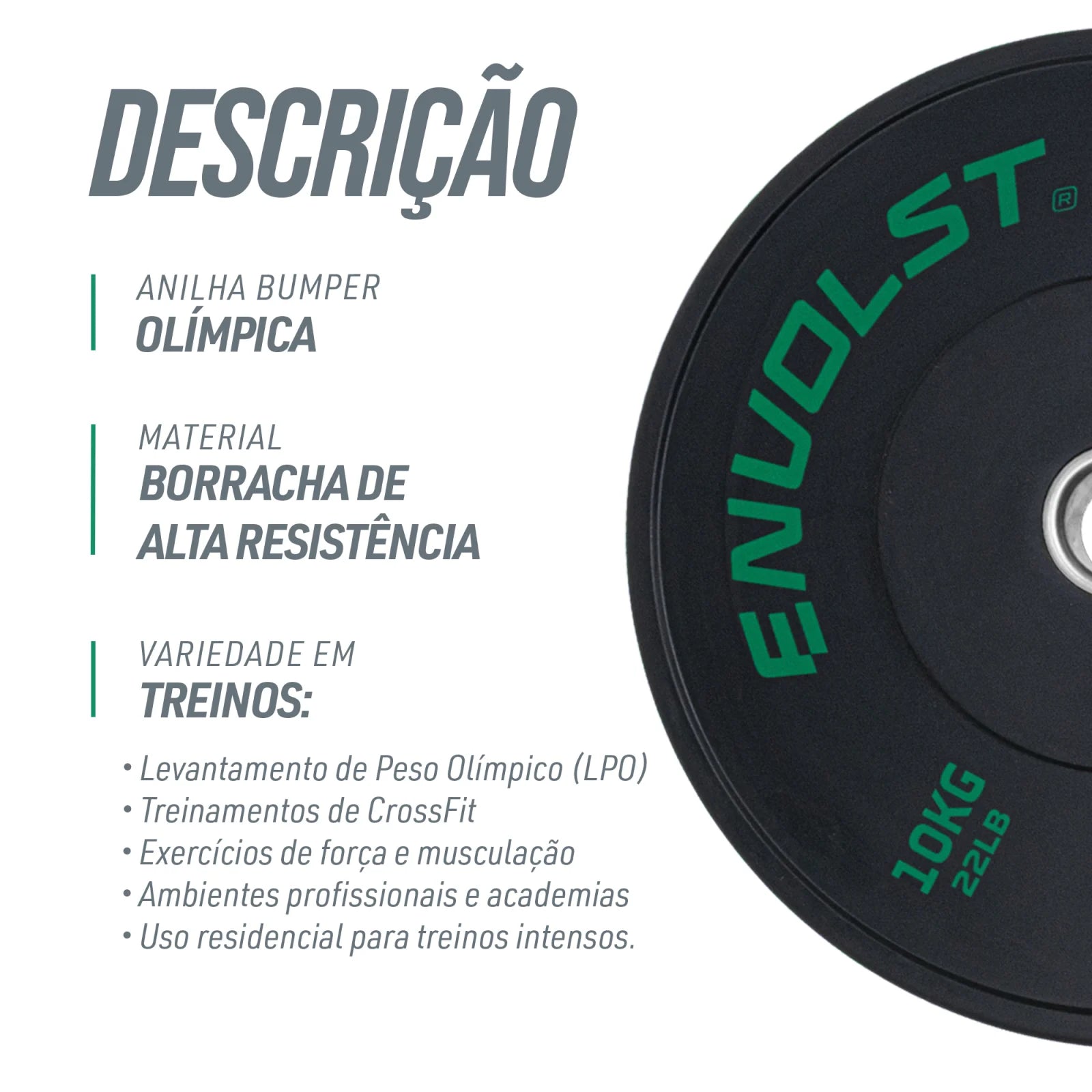 Anilha Olímpica Bumper para Crossfit e LPO IWF 10Kg Envolst