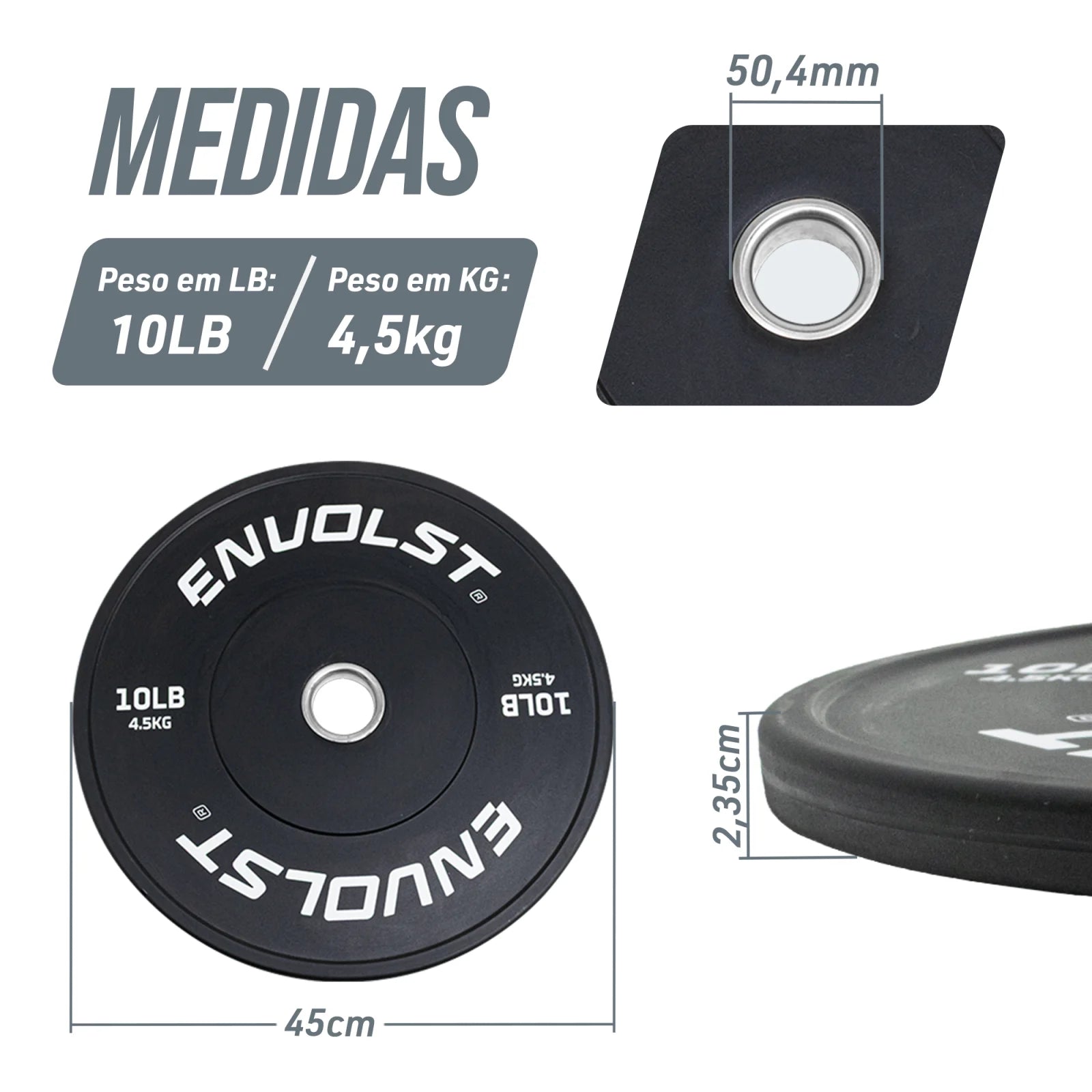 Anilha Olímpica Bumper para Crossfit e LPO IWF 10Lb Envolst