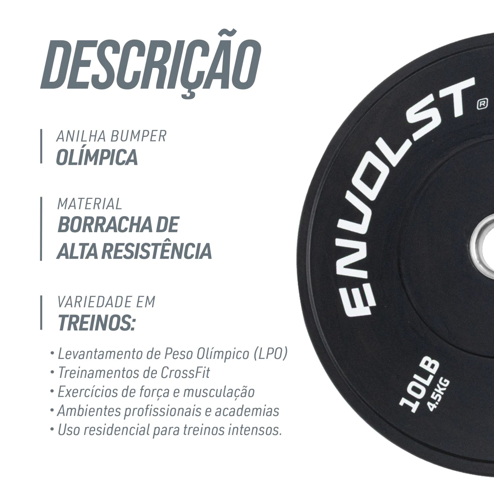 Anilha Olímpica Bumper para Crossfit e LPO IWF 10Lb Envolst