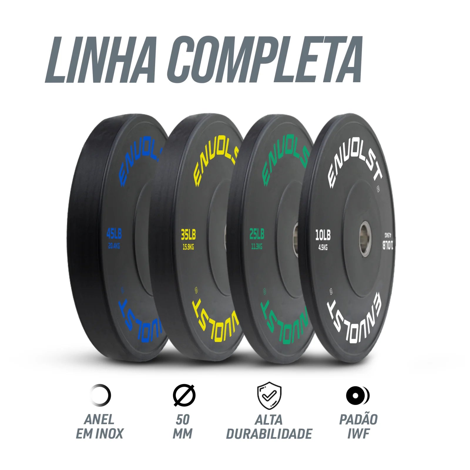 Anilha Olímpica Bumper para Crossfit e LPO IWF 10Lb Envolst