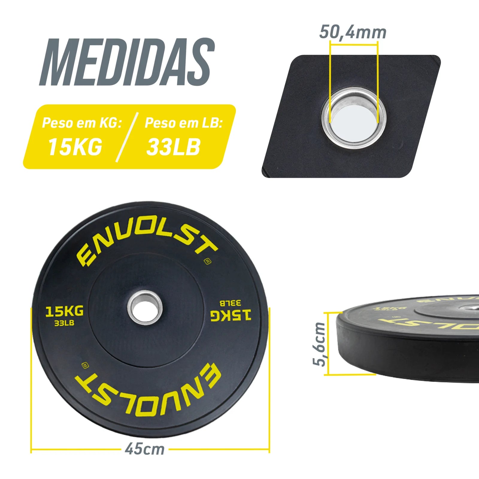 Anilha Olímpica Bumper para Crossfit e LPO IWF 15Kg Envolst
