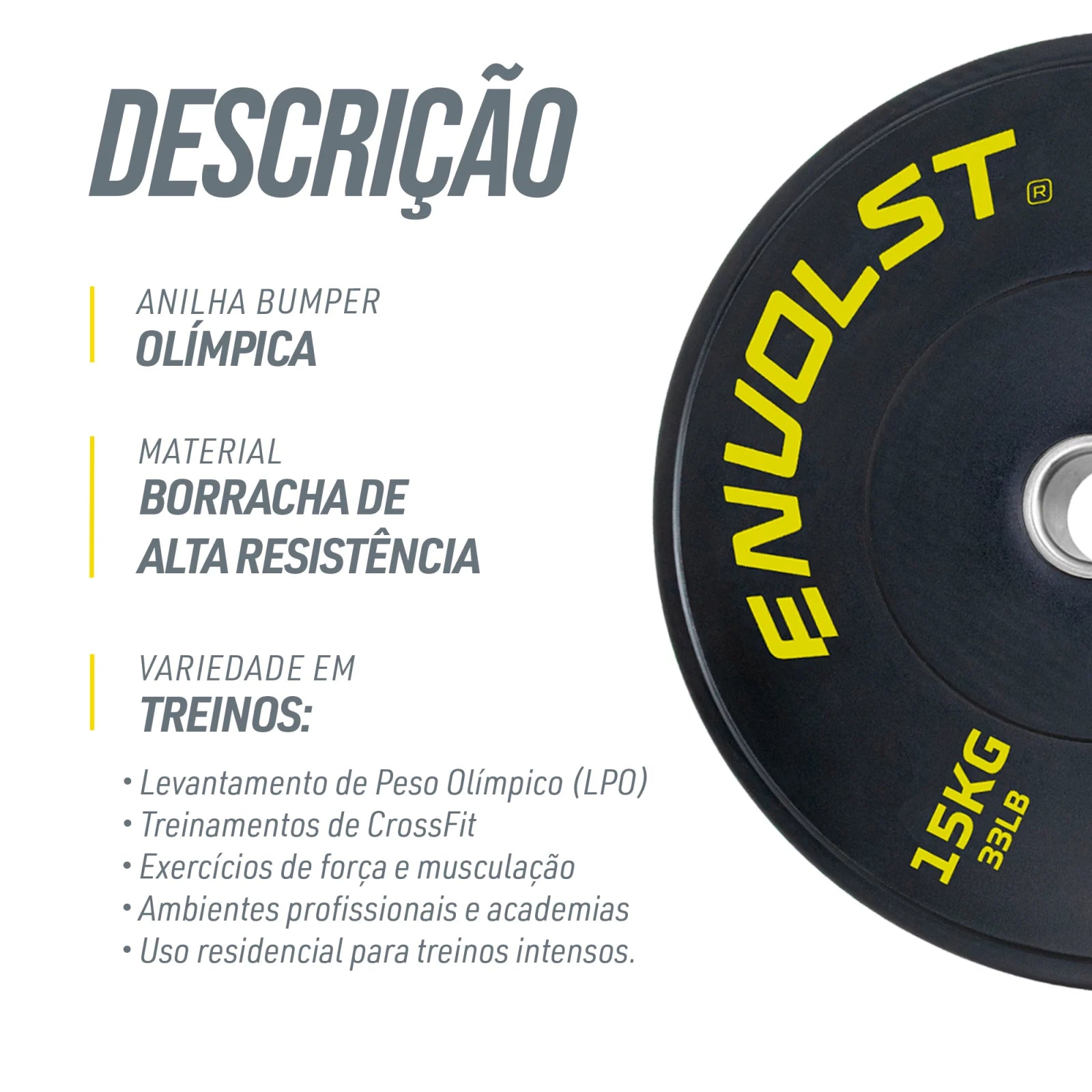 Anilha Olímpica Bumper para Crossfit e LPO IWF 15Kg Envolst