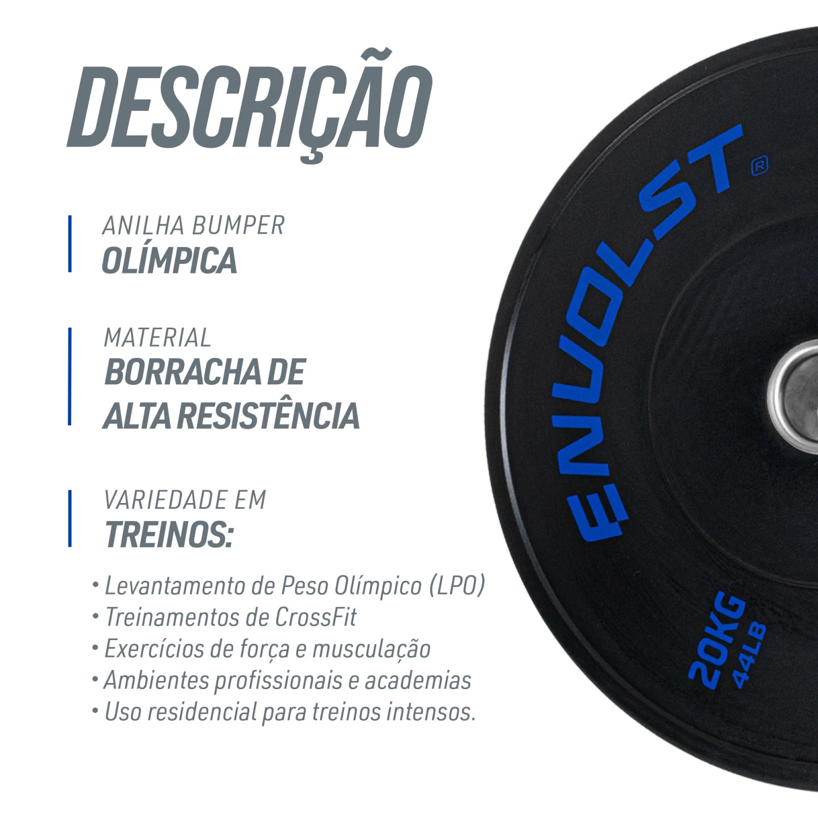 Anilha Olímpica Bumper para Crossfit e LPO IWF 20Kg Envolst