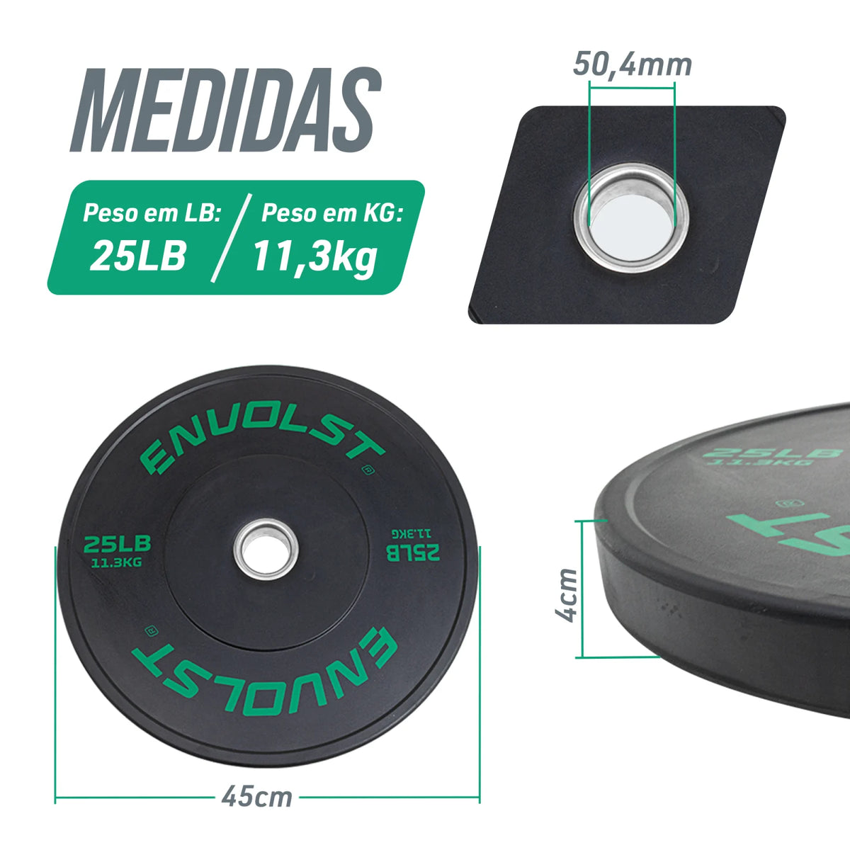 Anilha Olímpica Bumper para Crossfit e LPO IWF 25Lb Envolst