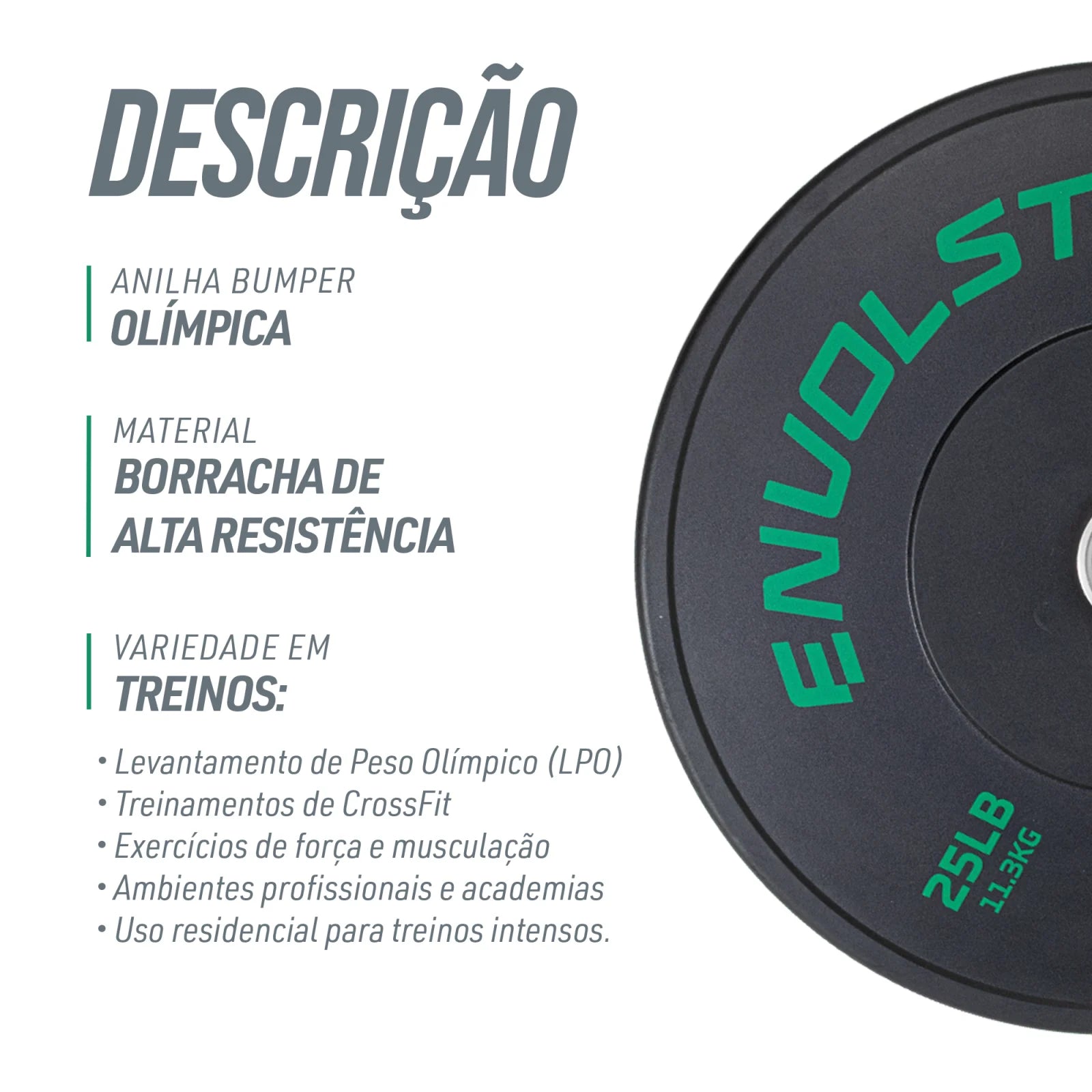 Anilha Olímpica Bumper para Crossfit e LPO IWF 25Lb Envolst