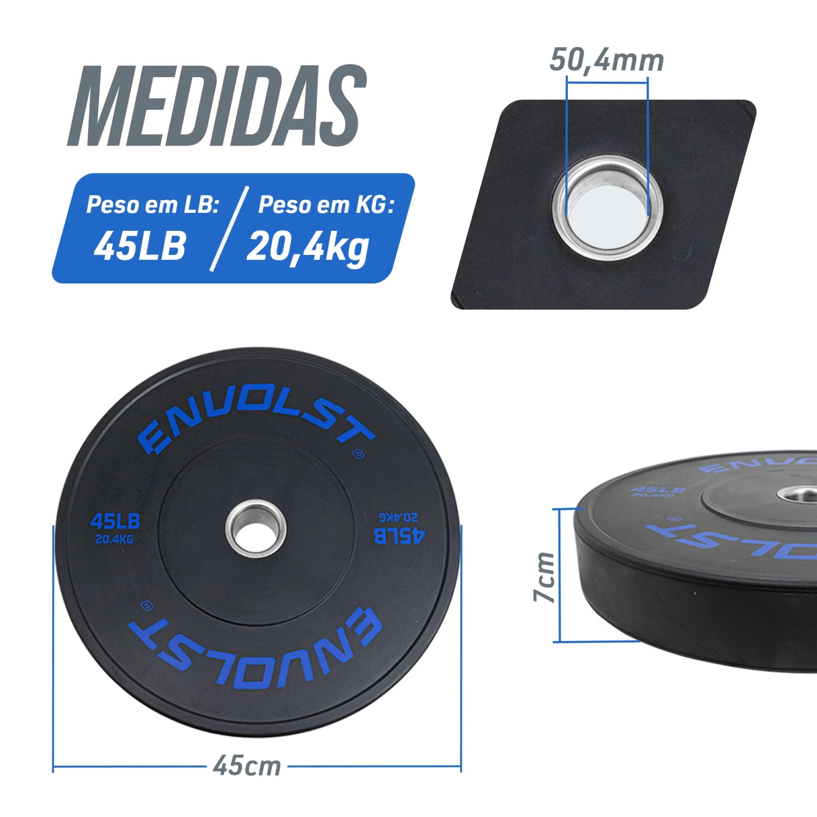 Anilha Olímpica Bumper para Crossfit e LPO IWF 45Lb Envolst