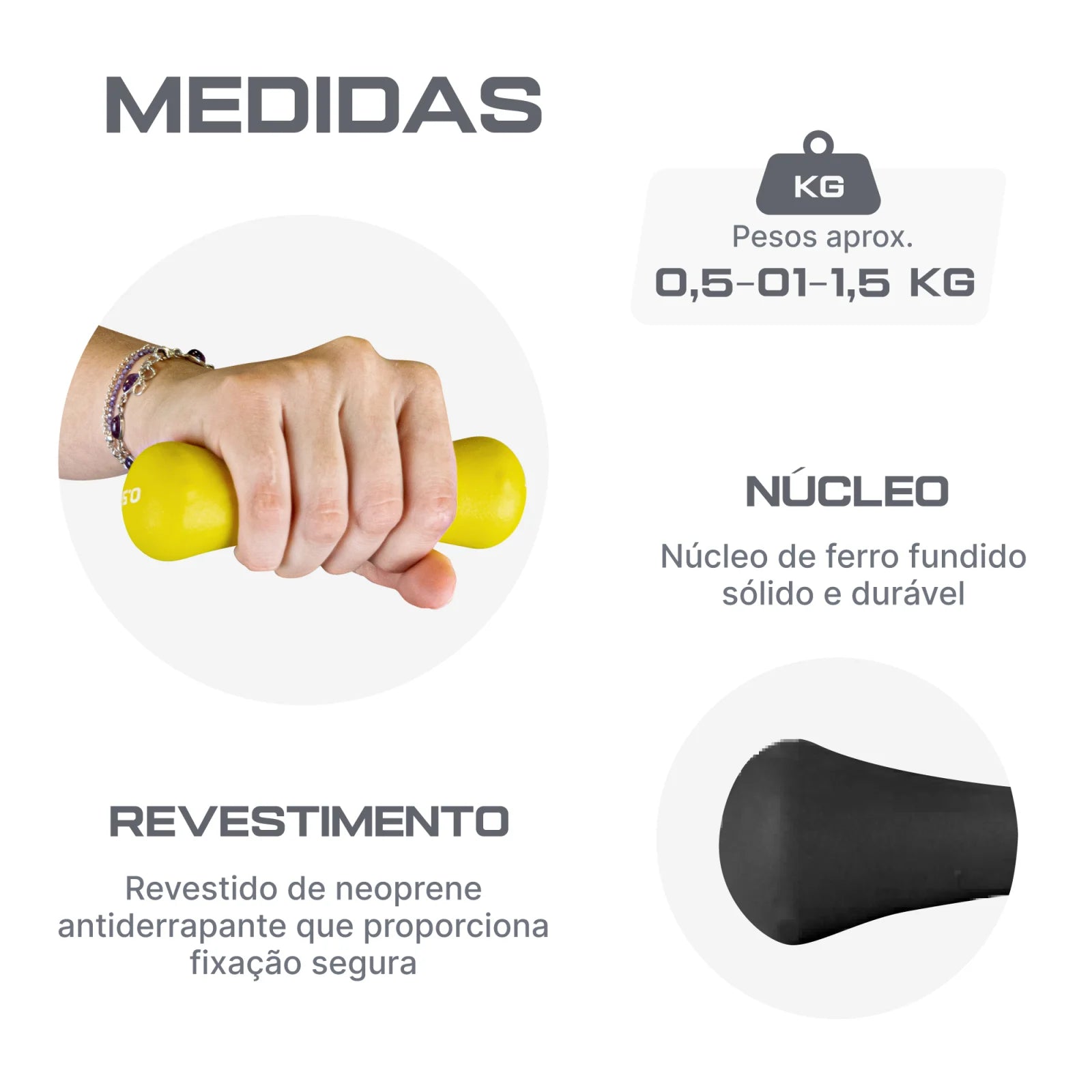 Conjunto 6 Halteres Neoprene 0,5 1 e 1,5kg e Suporte Envolst