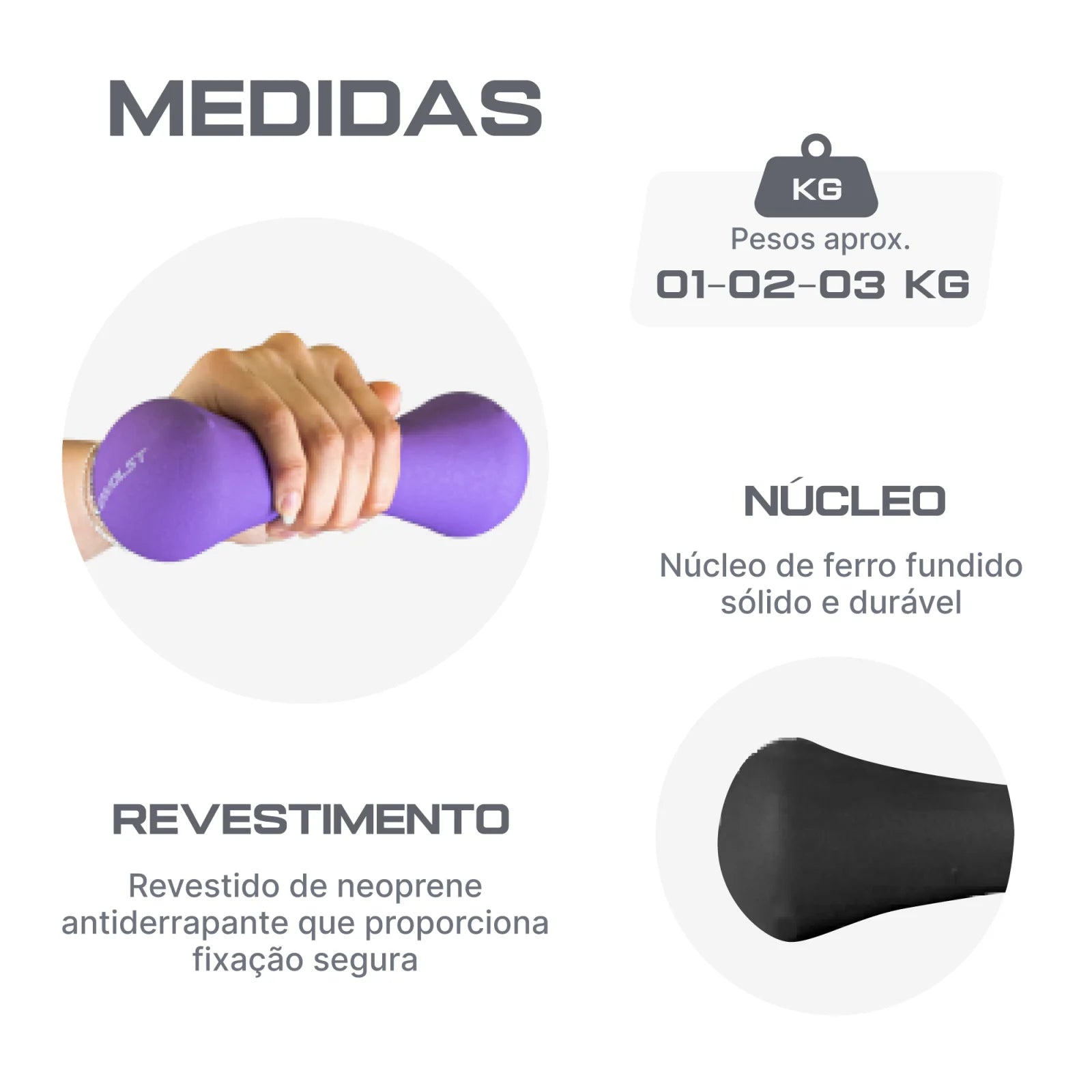 Conjunto 6 Halteres Neoprene 1, 2 e 3kg e Suporte Envolst
