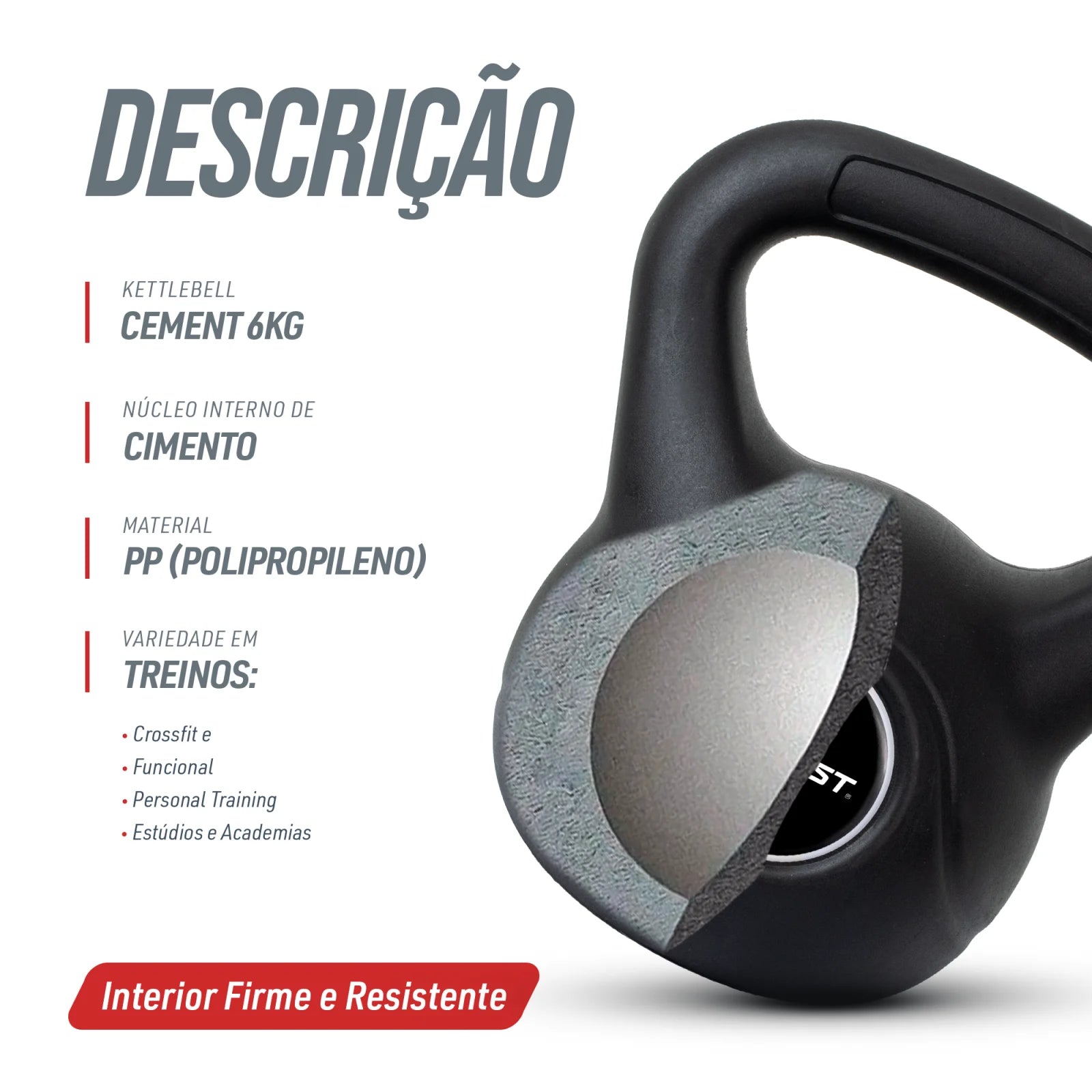 Kettlebell 6Kg Cement Treino Funcional e Musculação Envolst