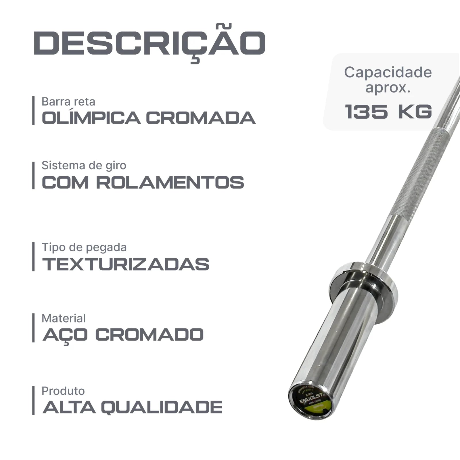 Barra Reta 1,20m Olímpica Cromada Envolst