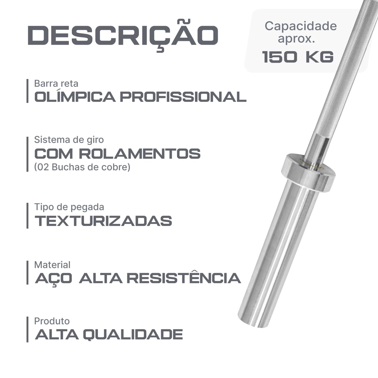 Barra Reta 1,50m Olímpica Cromada Envolst