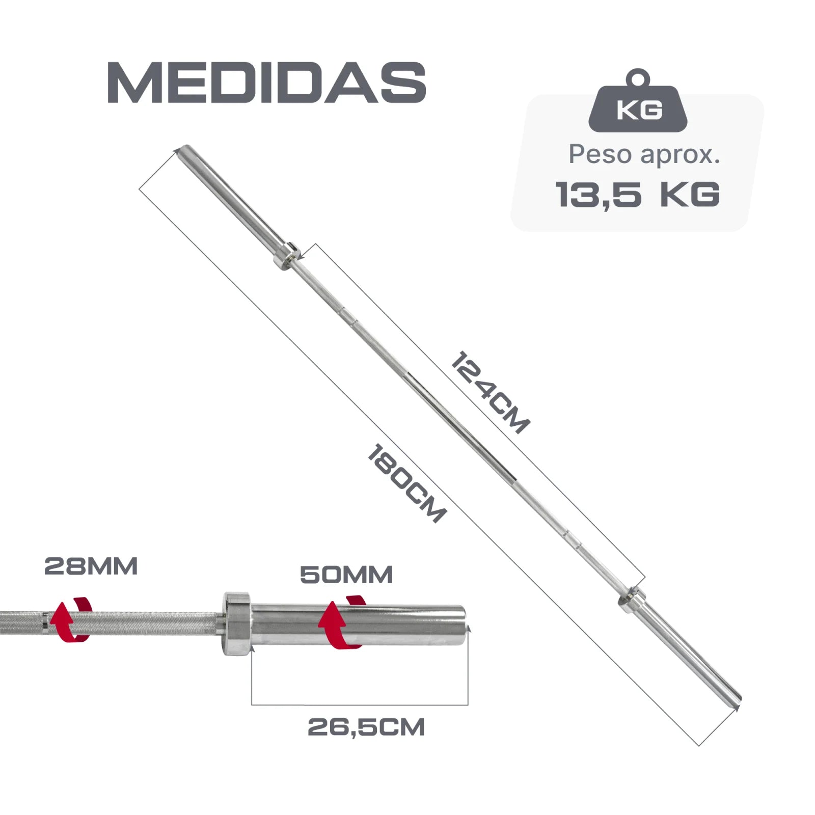 Barra Reta 1,80m Olímpica Cromada Envolst
