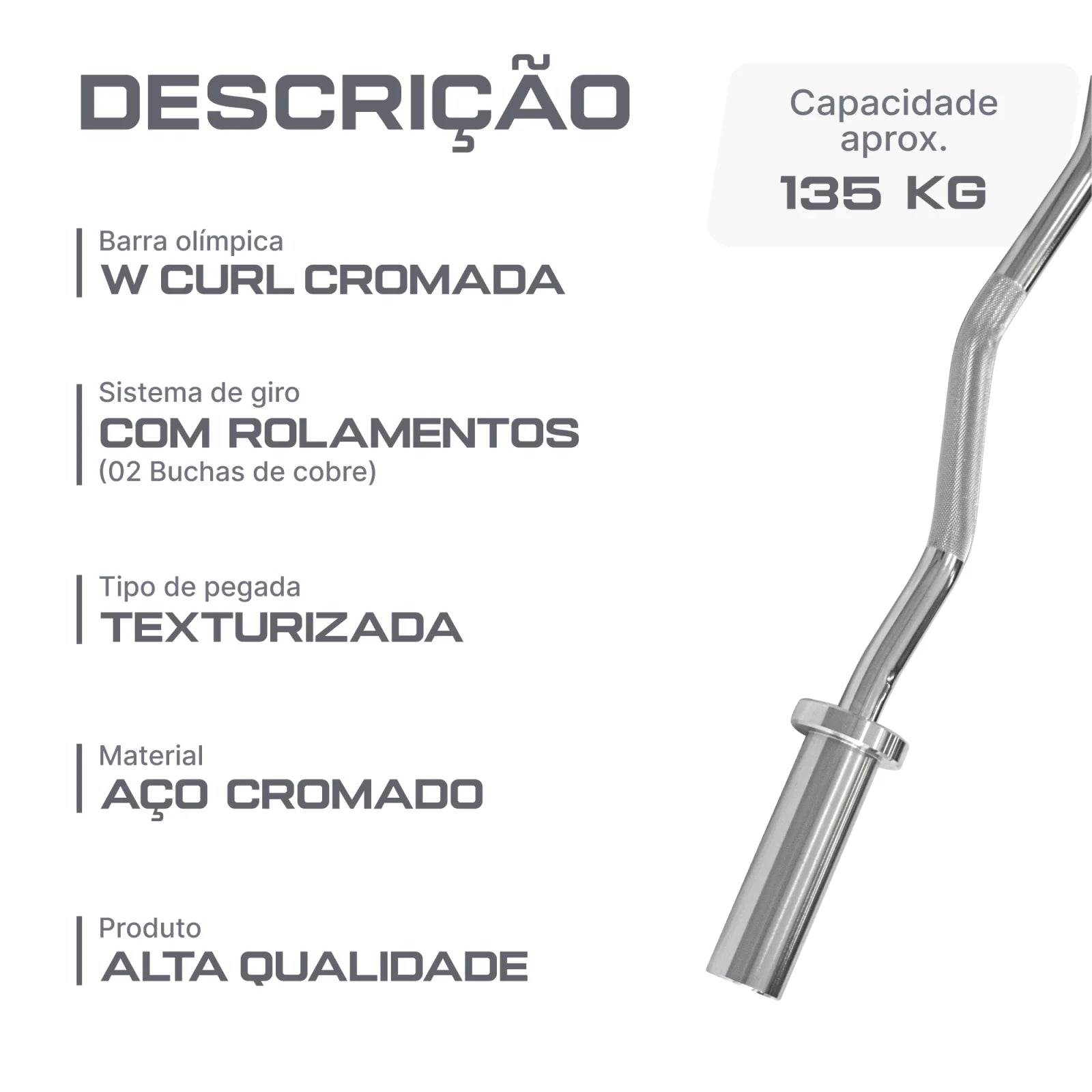 Barra W Curl 1,20m Olímpica Cromada Envolst