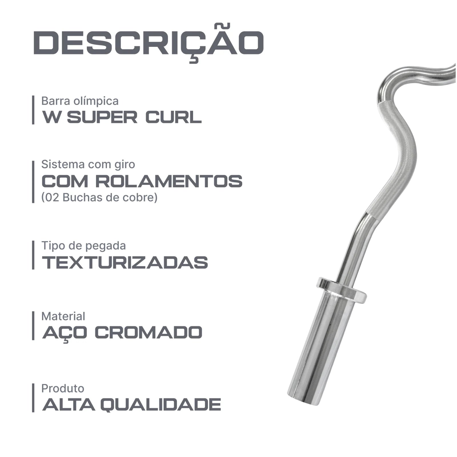 Barra W Super Curl 1,20m Olímpica Cromada Envolst