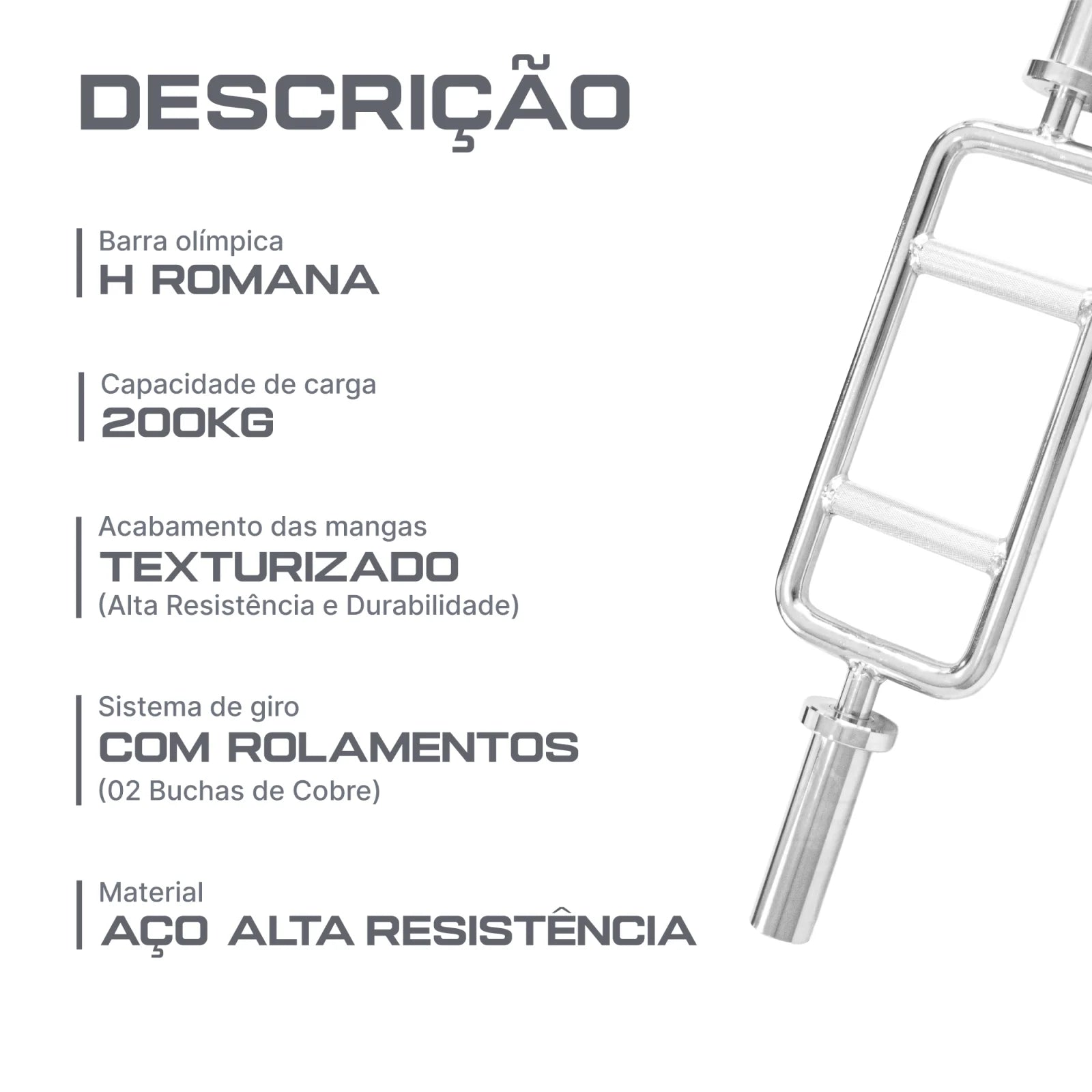 Barra H Romana 1,20m Olímpica Cromada Envolst