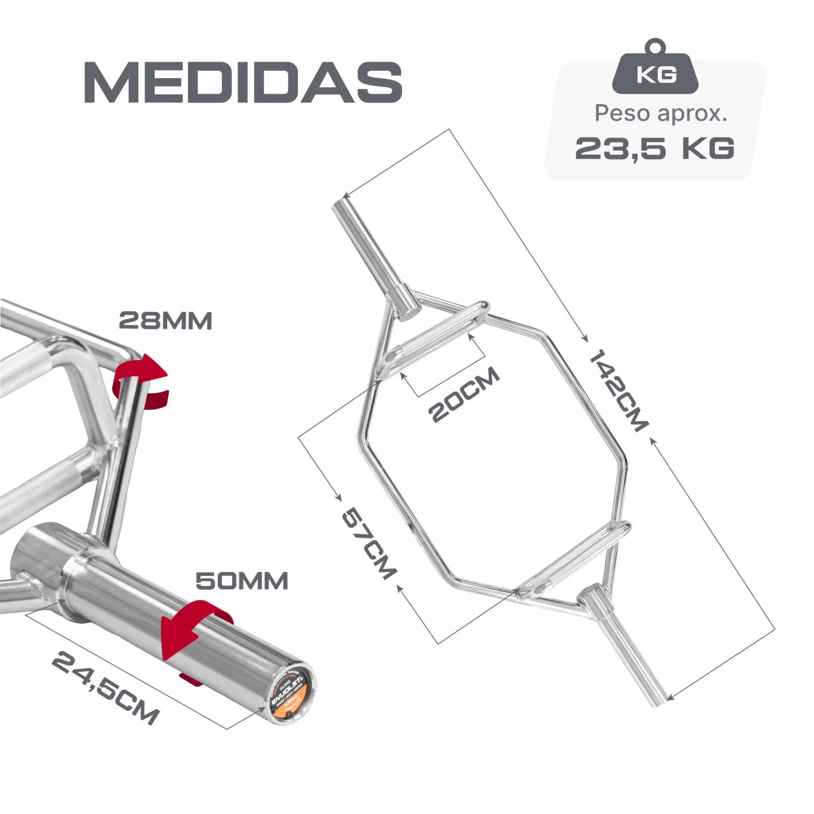 Barra Hexagonal Trap Bar Olímpica Cromada Envolst