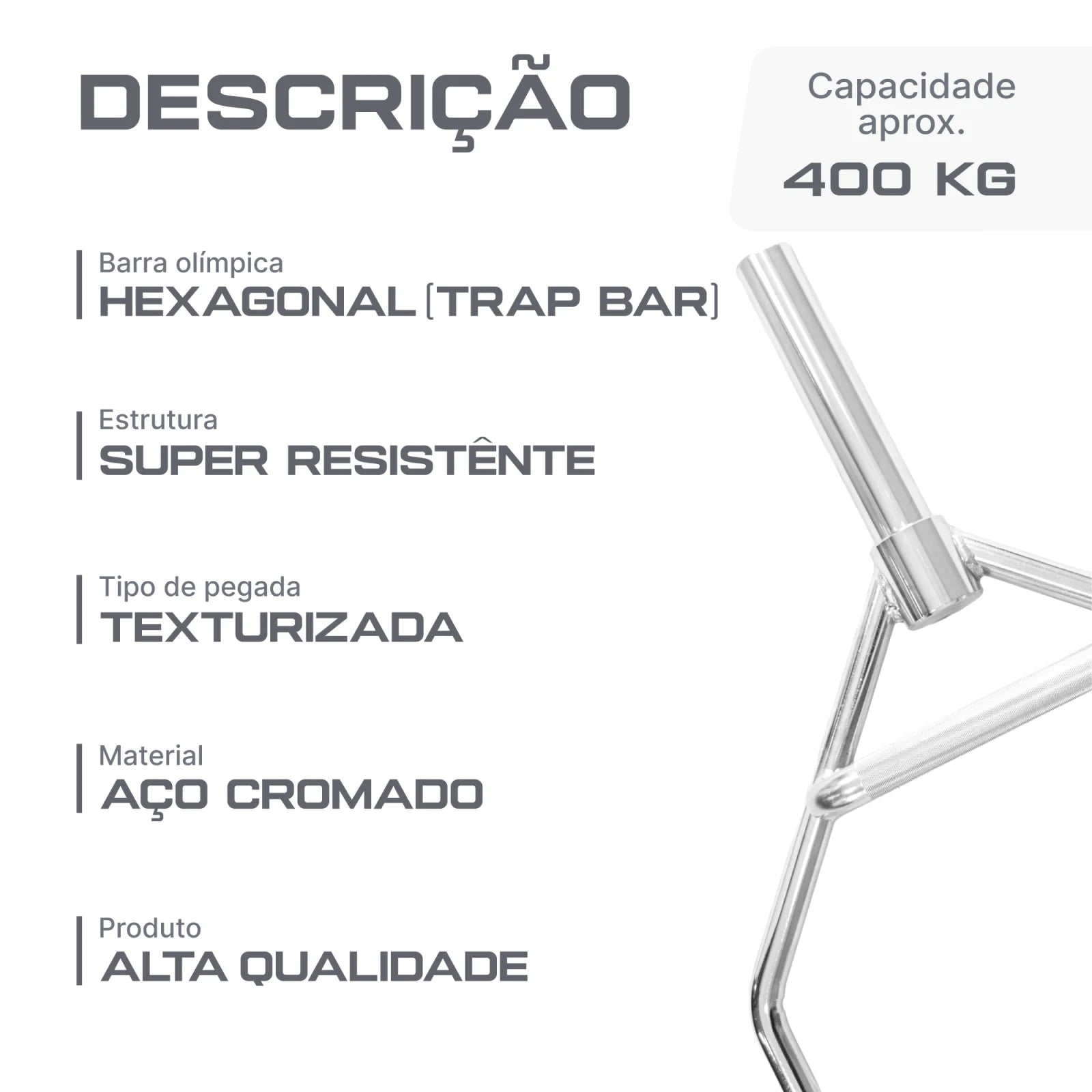 Barra Hexagonal Trap Bar Olímpica Cromada Envolst