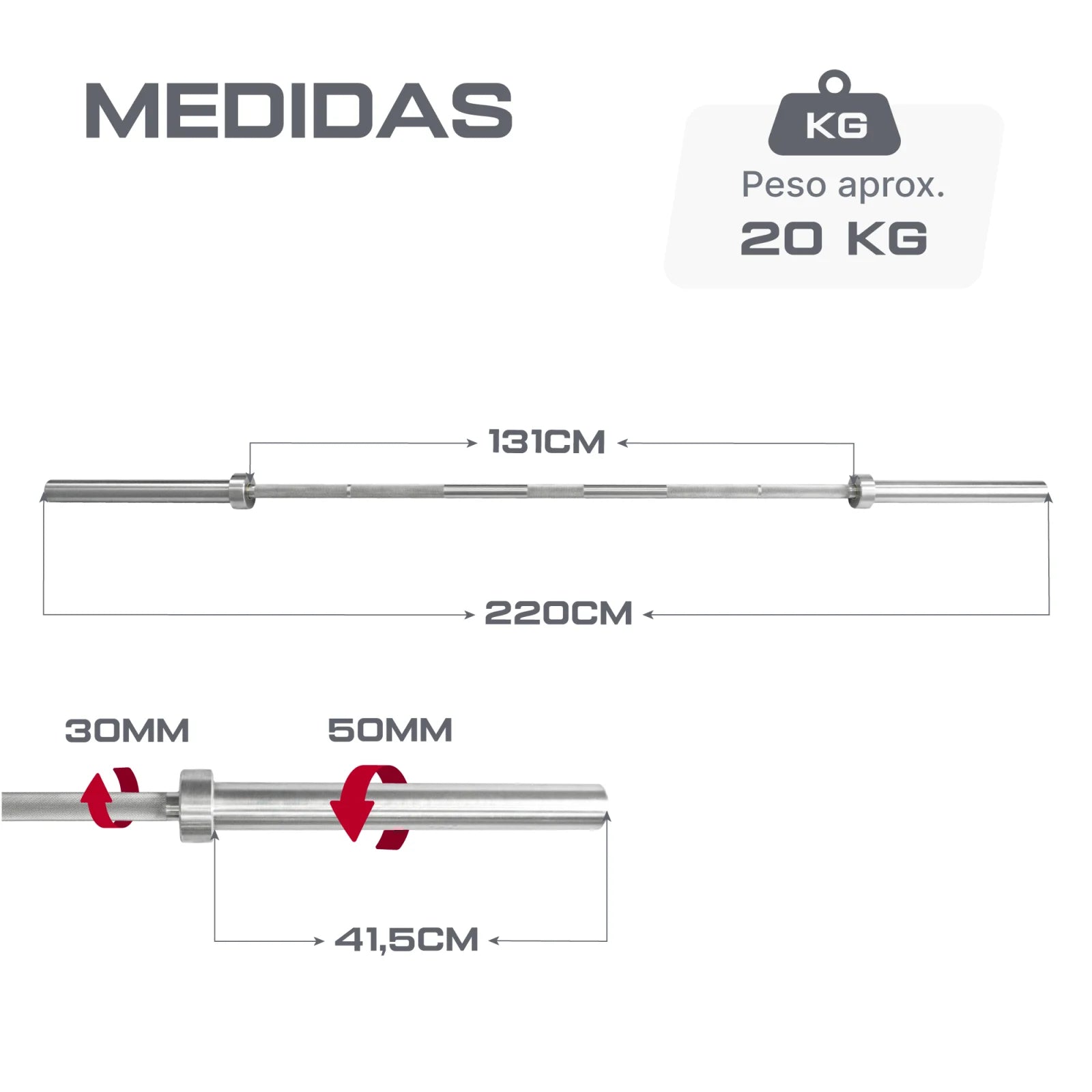 Barra Reta 2,20m Olímpica Hard Cromo Profissional Envolst