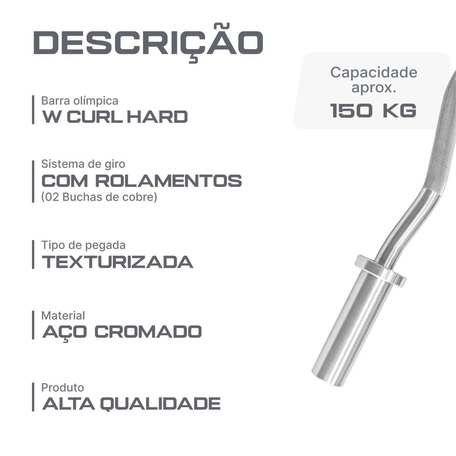 Barra W Curl 1,20m Olímpica Hard Cromo Profissional Envolst