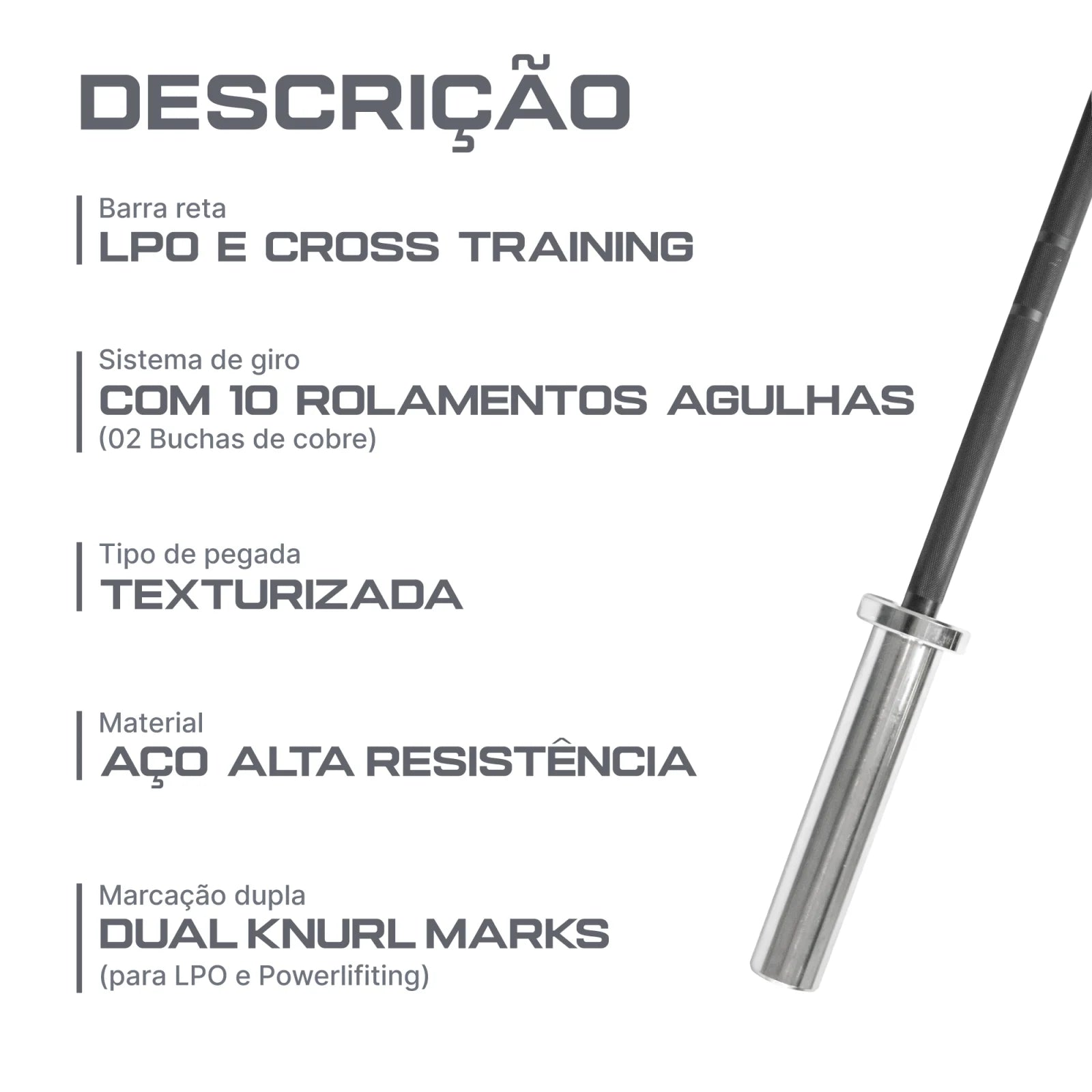 Barra Olímpica Crossfit LPO Juvenil 10kg 1,60m Rolamentada Envolst