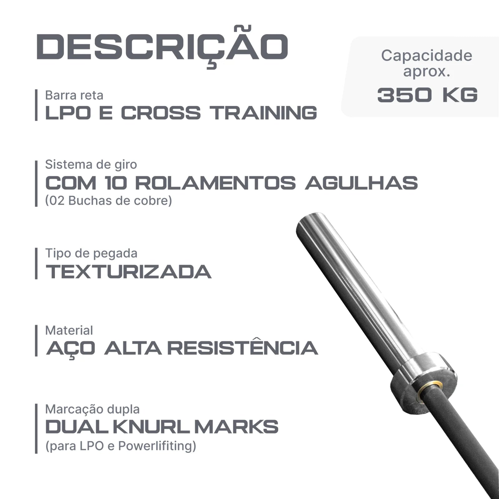 Barra Olímpica Crossfit LPO Feminina 15kg 2,01m Rolamentada Envolst