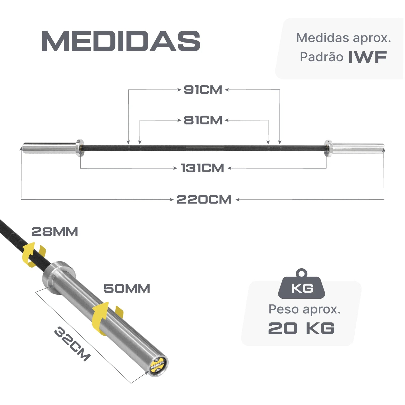 Barra Olímpica Crossfit LPO Masculina 20kg 2,20m Rolamentada Envolst